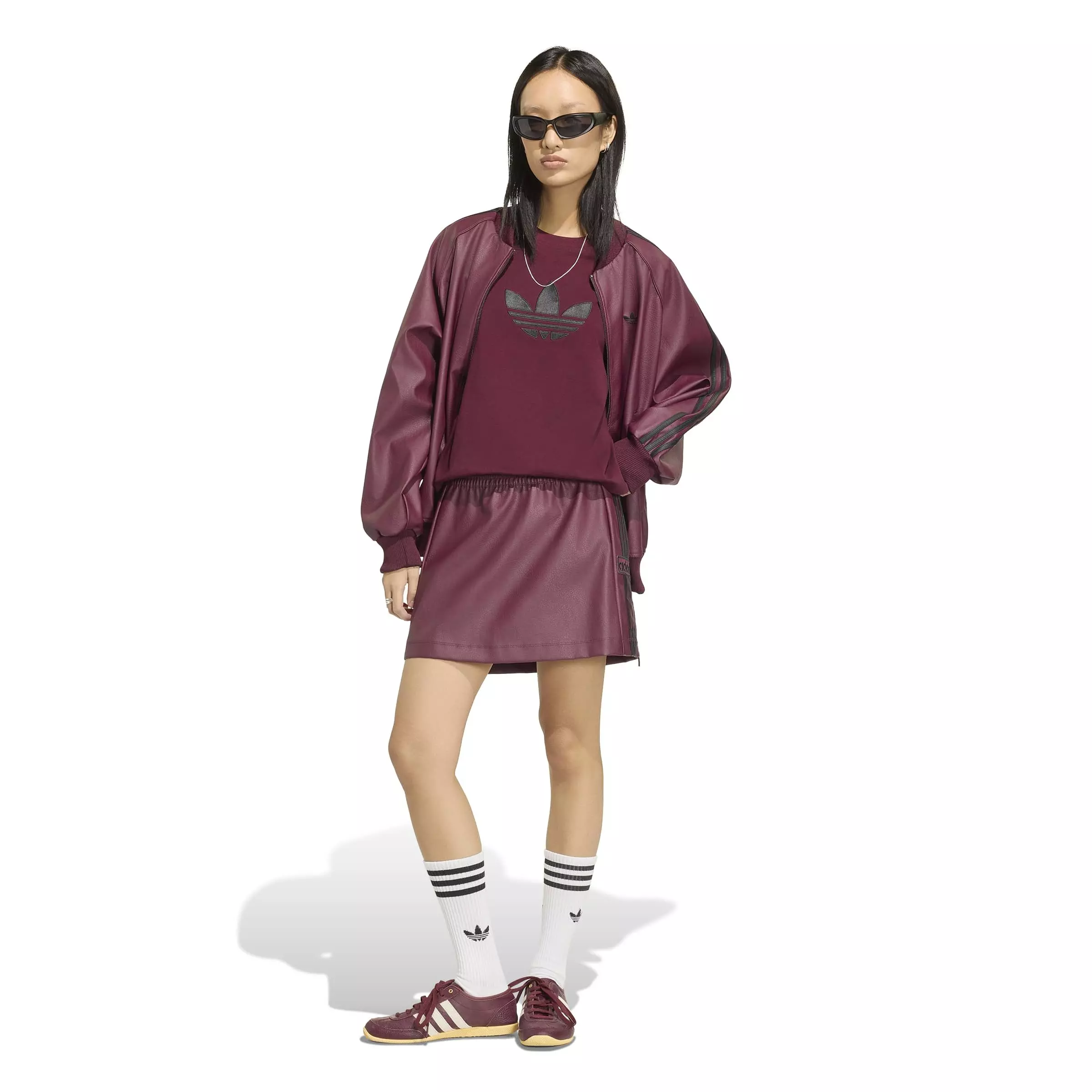 adidas Women's Pleather Skirt - Maroon - MAROON