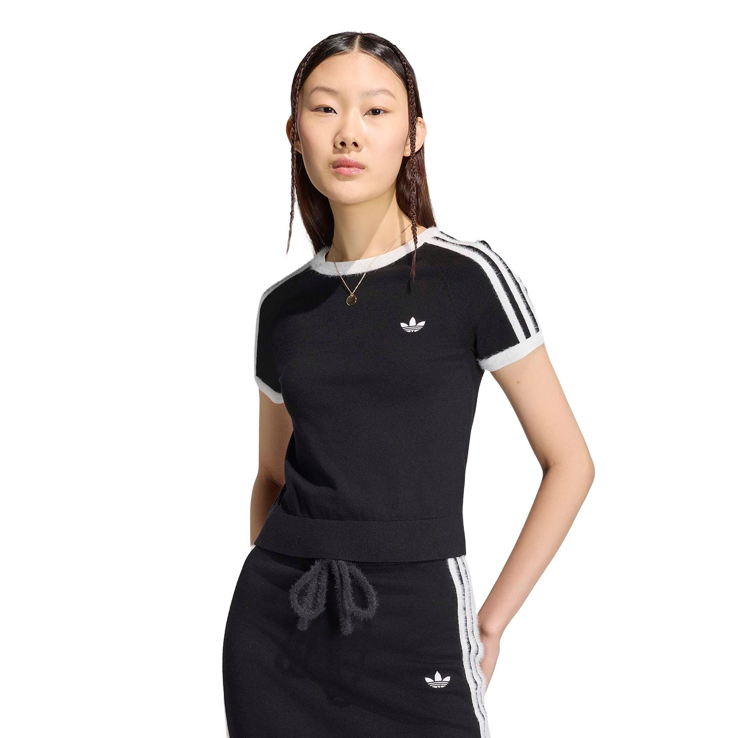 adidas Women's Adicolor Knitted Tee - Black/White - BLACK/WHITE
