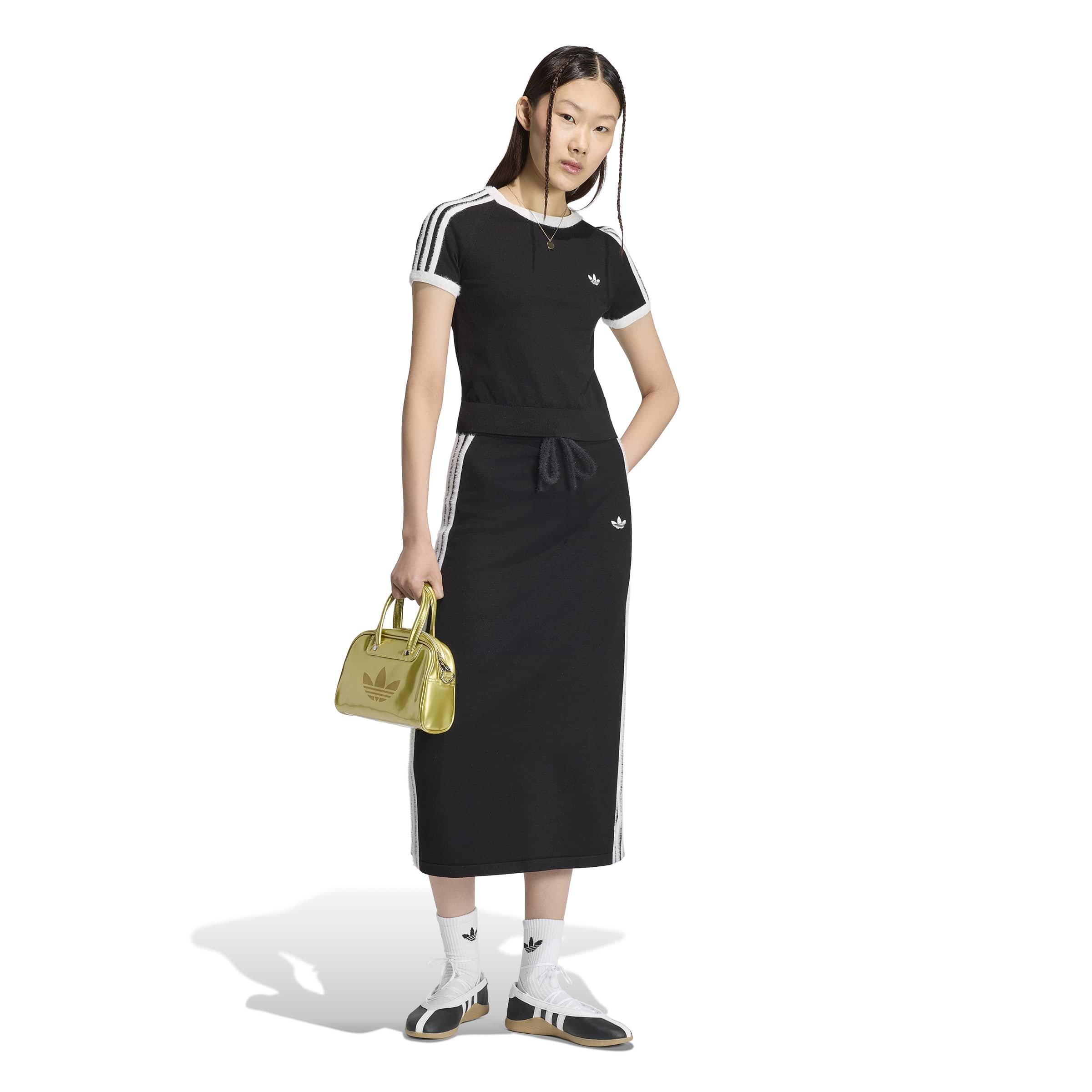 adidas Women's Adicolor Knitted Tee - Black/White - BLACK/WHITE