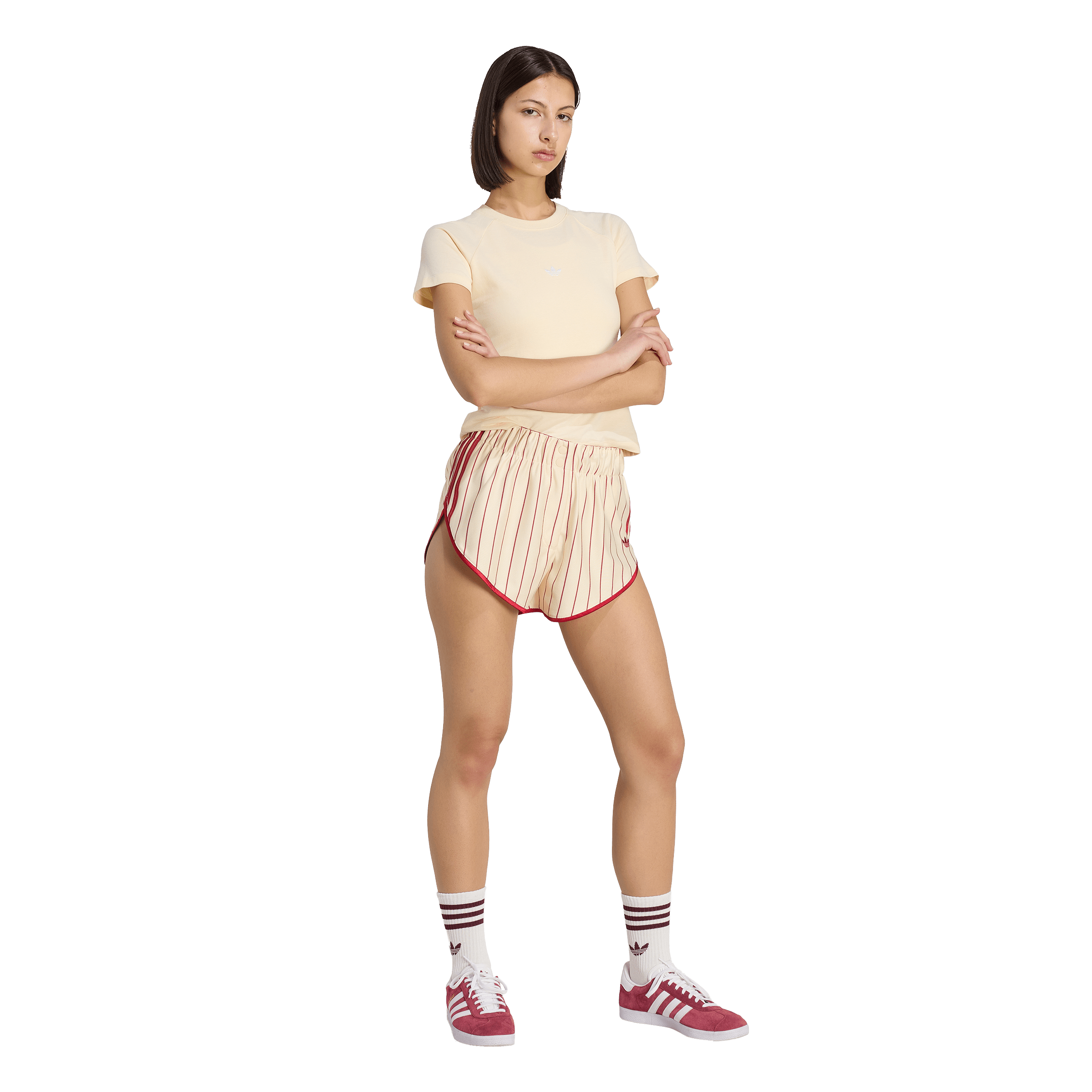adidas Women's Pinstripe Firebirds Jersey Short - Vanilla/Red - CREAM/RED