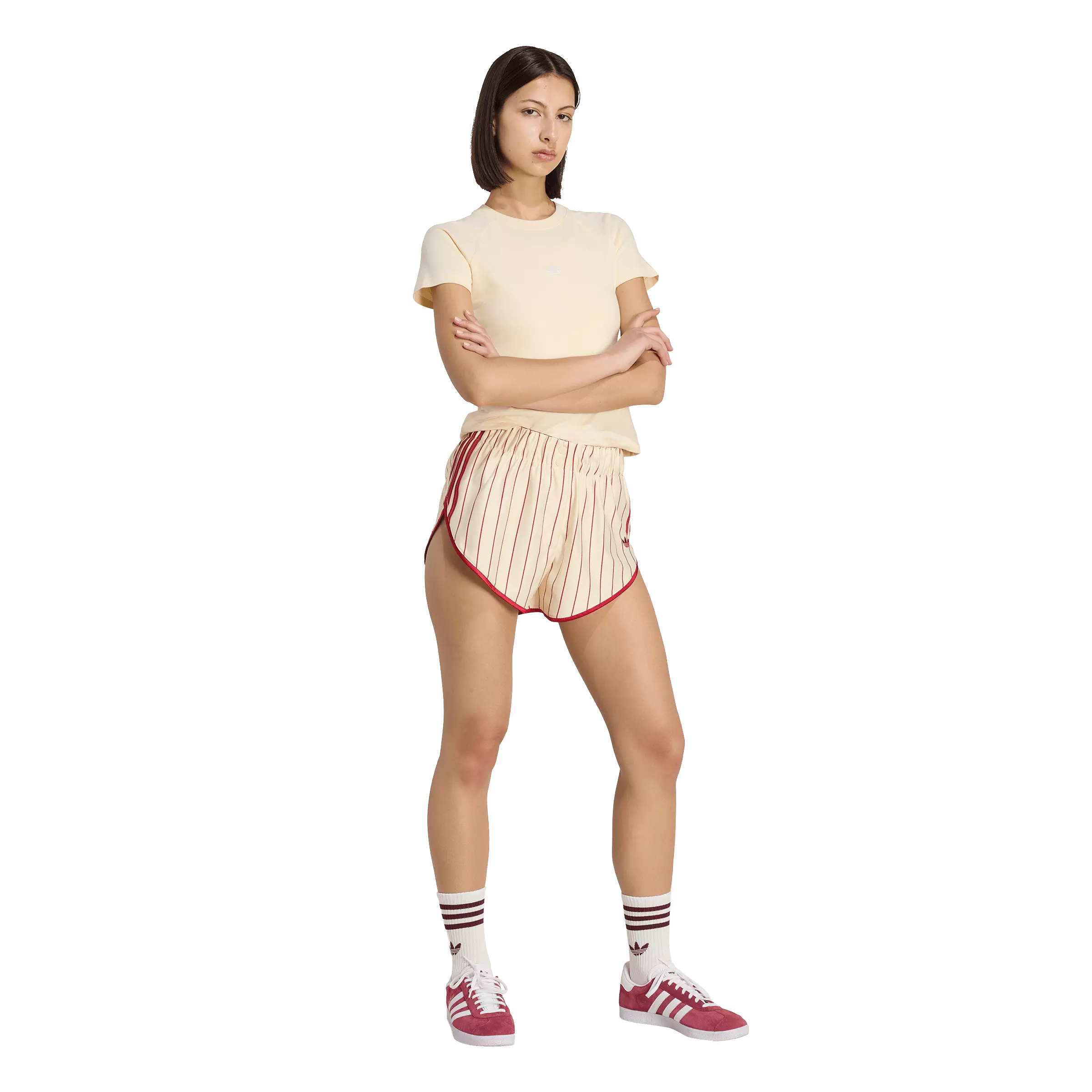 adidas Women's Pinstripe Firebirds Jersey Short - Vanilla/Red - CREAM/RED