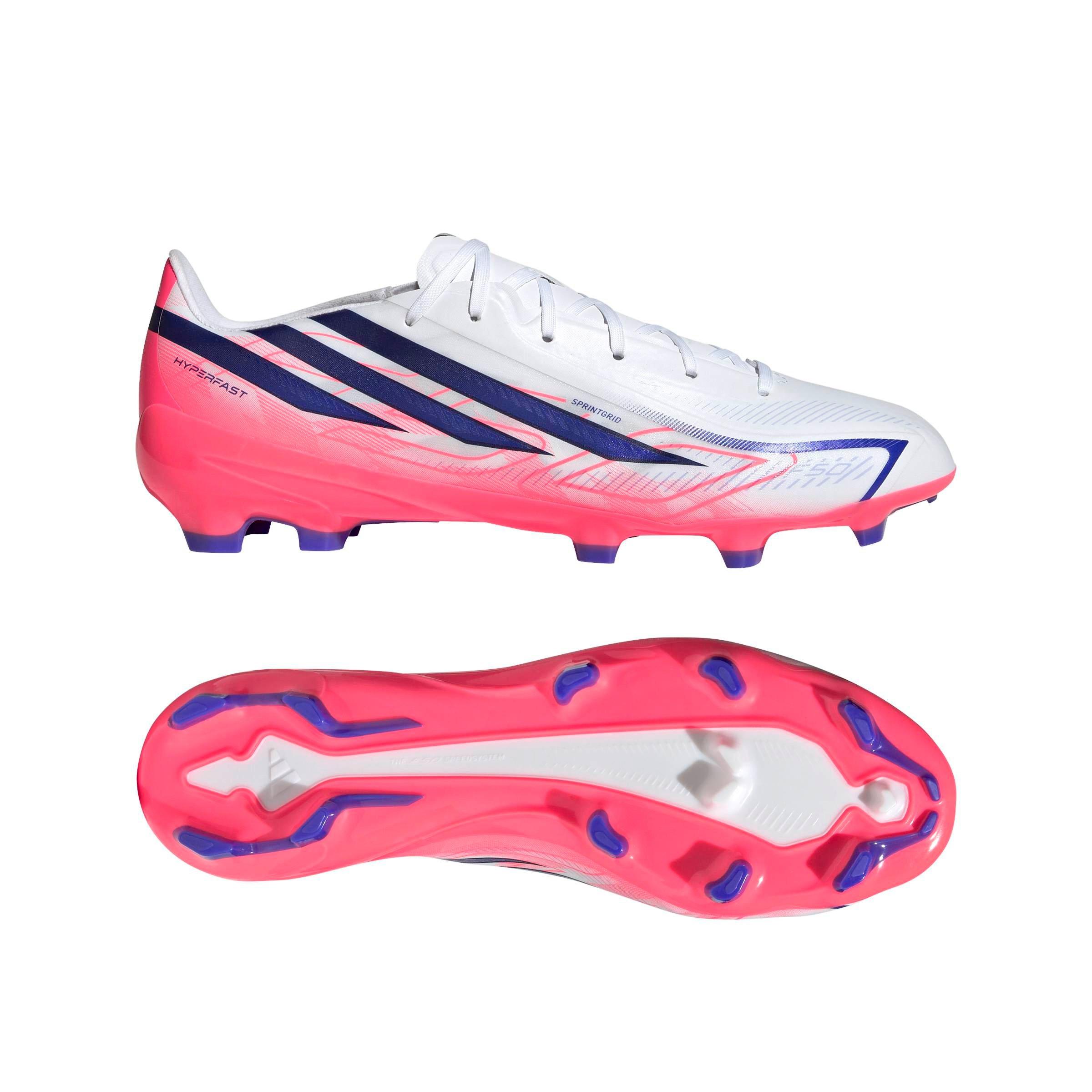 adidas F50 Hyperfast League FG "Solar Turbo" Men's Soccer Cleat - CLOUD WHITE/SOLAR PURPLE/SOLAR TURBO Thumbnail View 11