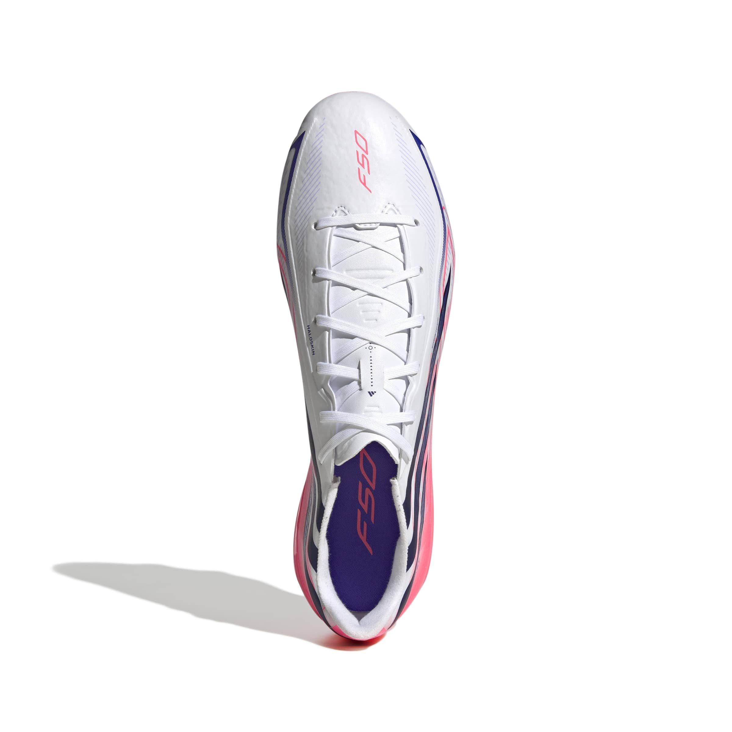 adidas F50 Hyperfast League FG "Solar Turbo" Men's Soccer Cleat - CLOUD WHITE/SOLAR PURPLE/SOLAR TURBO Thumbnail View 4