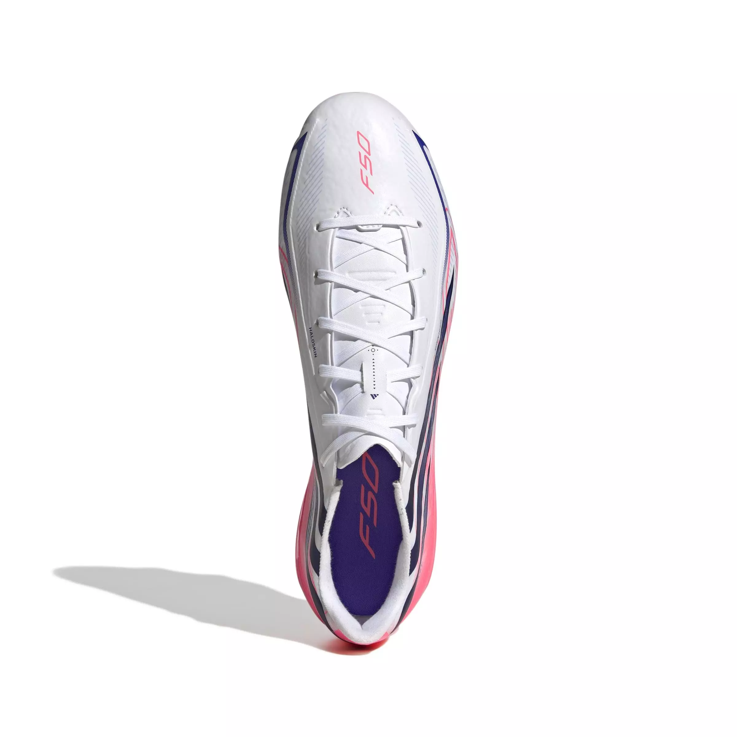 adidas F50 Hyperfast League FG "Solar Turbo" Men's Soccer Cleat - CLOUD WHITE/SOLAR PURPLE/SOLAR TURBO