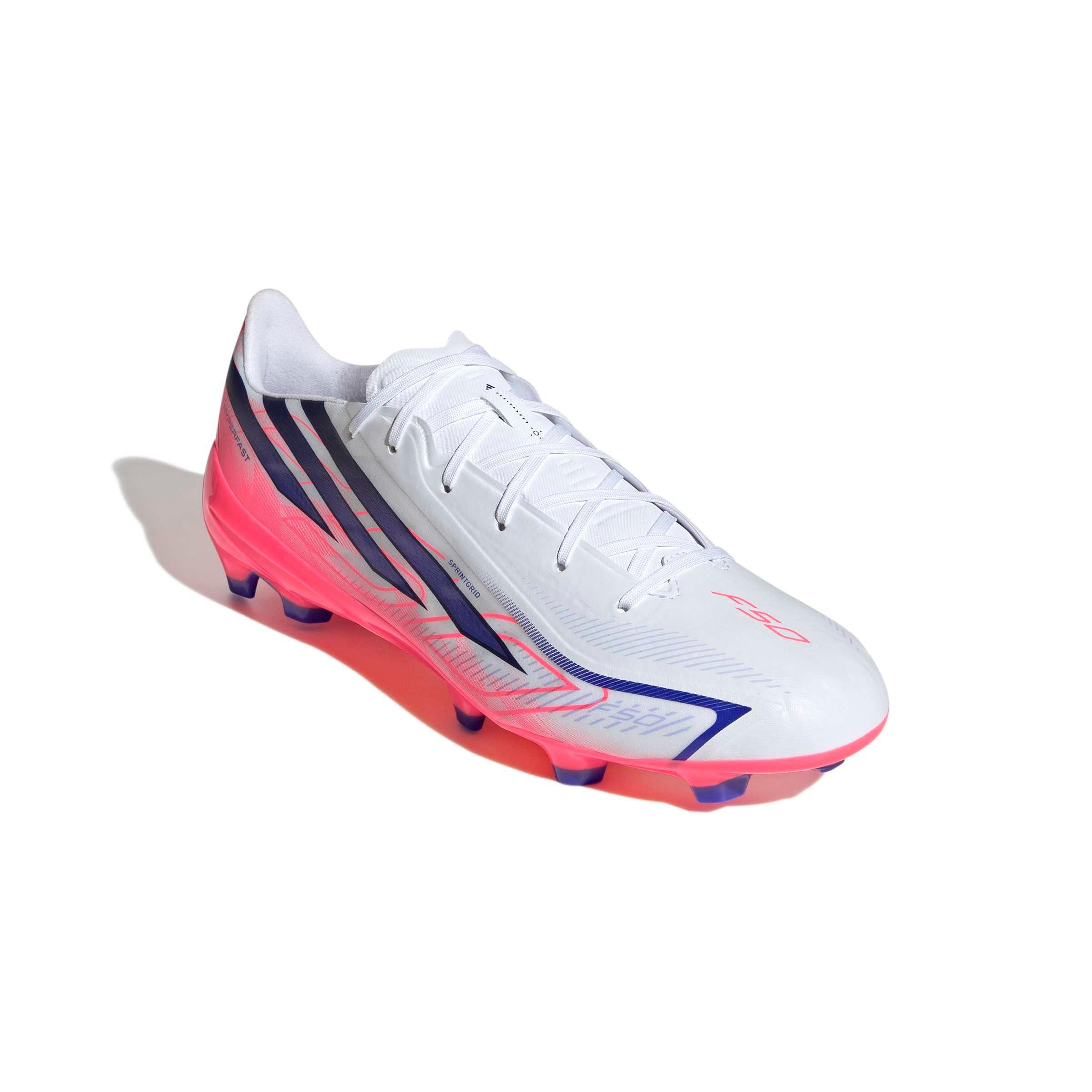 adidas F50 Hyperfast League FG "Solar Turbo" Men's Soccer Cleat - CLOUD WHITE/SOLAR PURPLE/SOLAR TURBO Thumbnail View 6