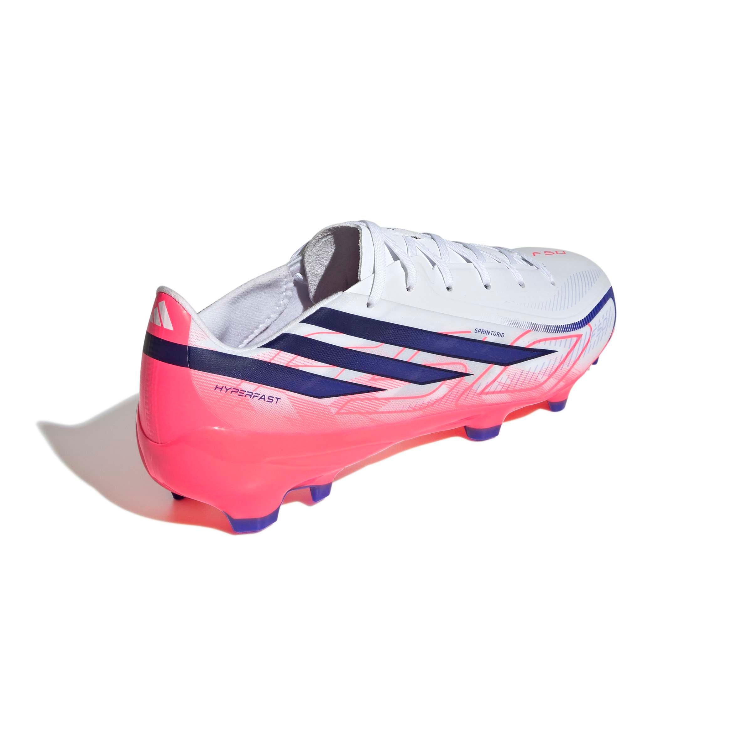 adidas F50 Hyperfast League FG "Solar Turbo" Men's Soccer Cleat - CLOUD WHITE/SOLAR PURPLE/SOLAR TURBO Thumbnail View 7