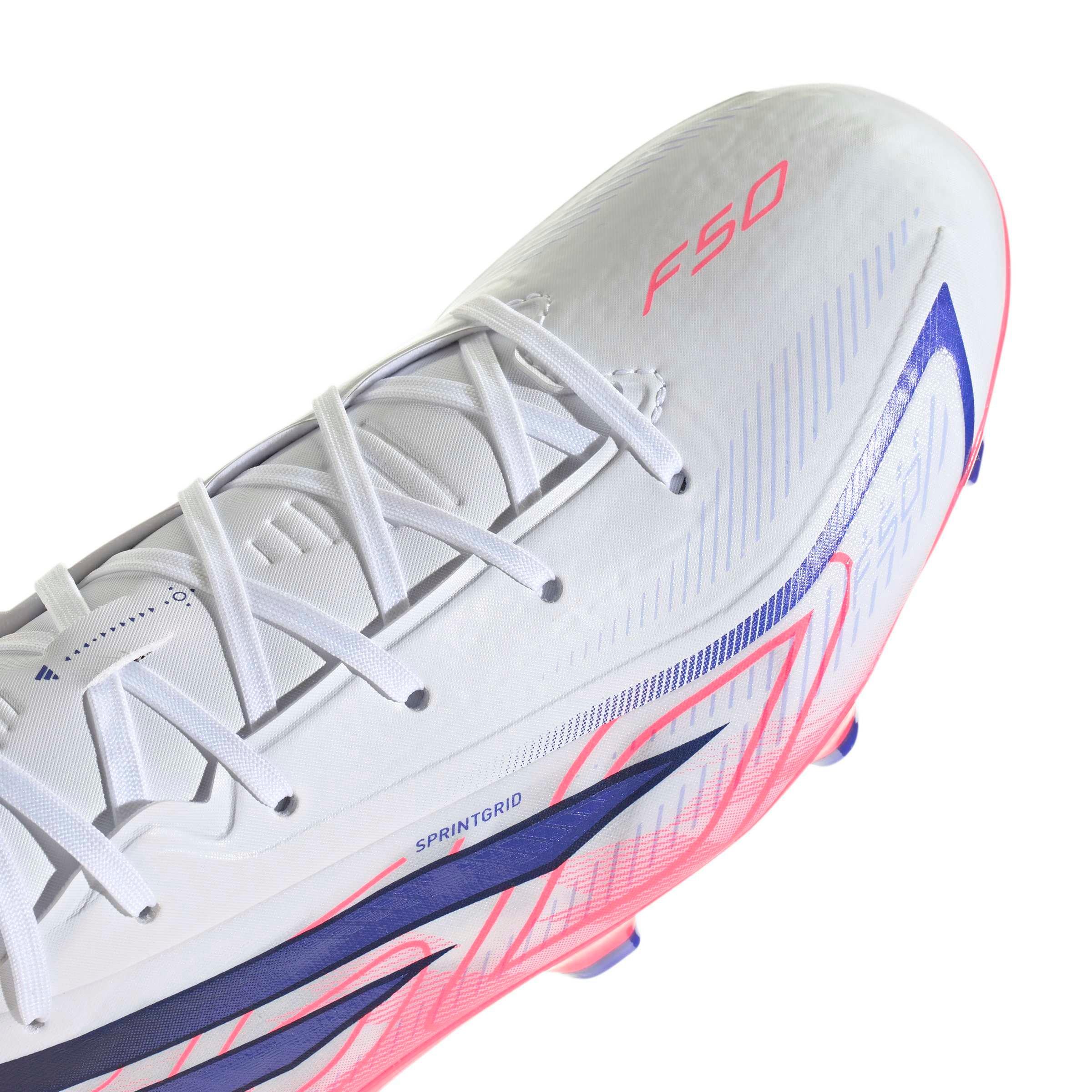 adidas F50 Hyperfast League FG "Solar Turbo" Men's Soccer Cleat - CLOUD WHITE/SOLAR PURPLE/SOLAR TURBO Thumbnail View 9