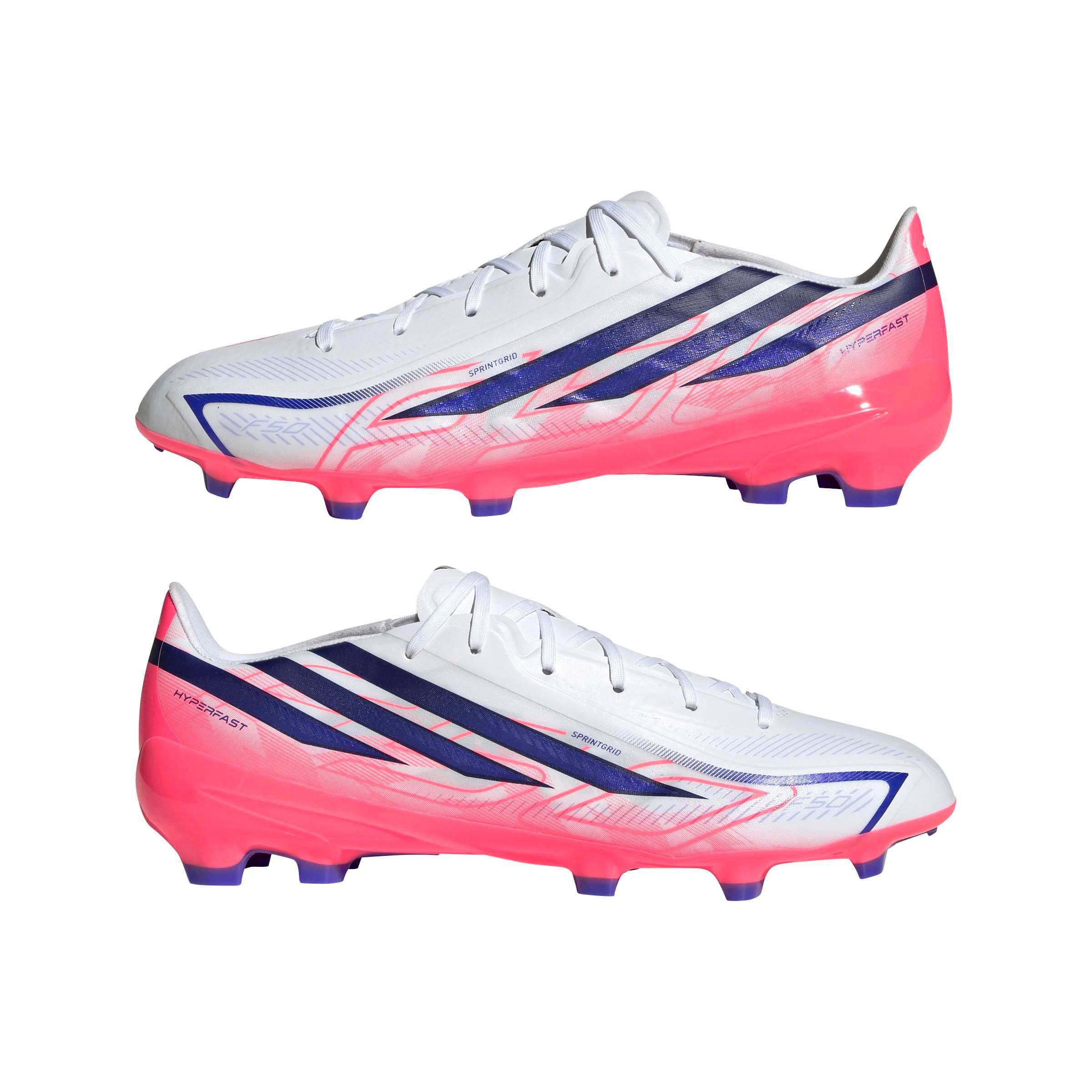 adidas F50 Hyperfast League FG "Solar Turbo" Men's Soccer Cleat - CLOUD WHITE/SOLAR PURPLE/SOLAR TURBO Thumbnail View 10