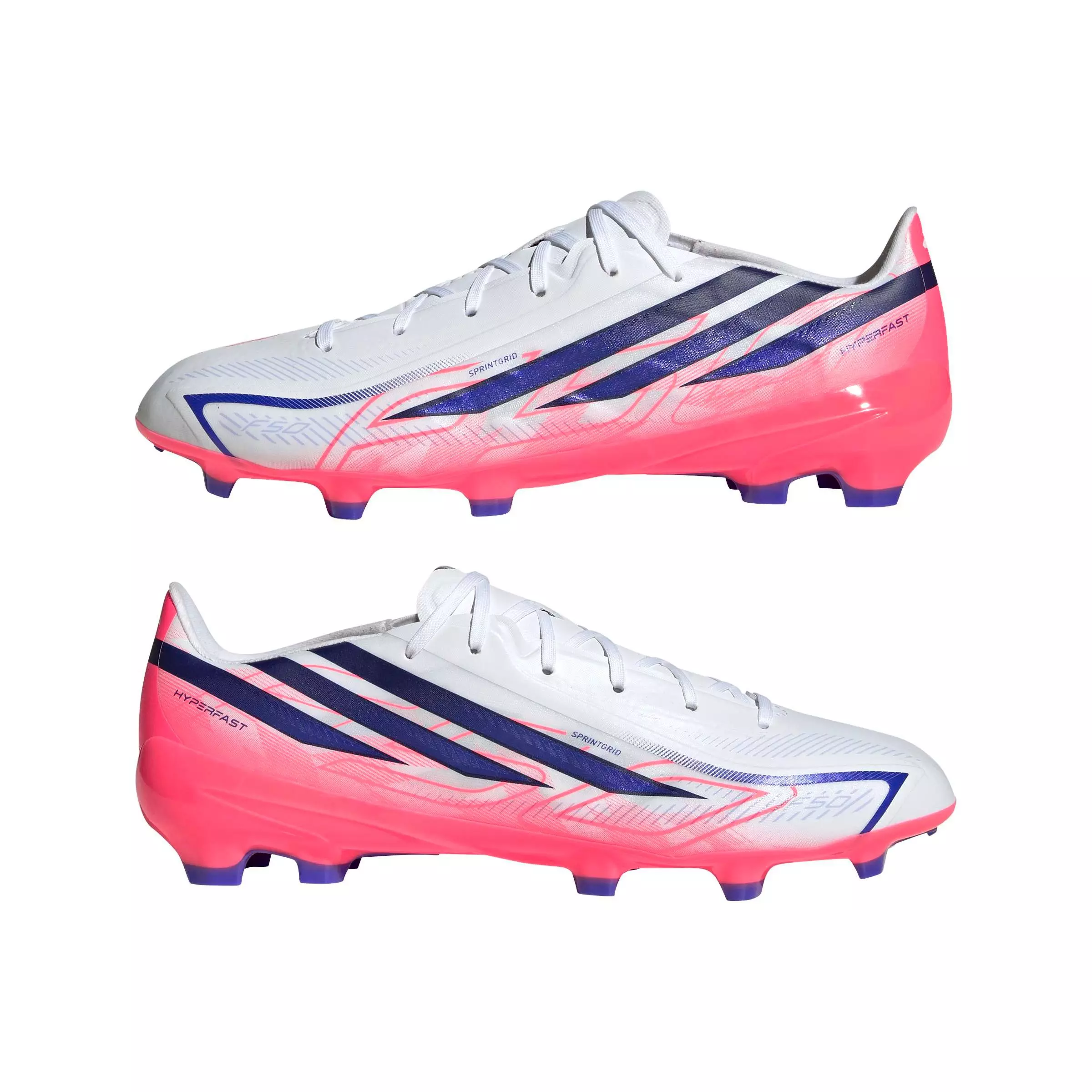 adidas F50 Hyperfast League FG "Solar Turbo" Men's Soccer Cleat - CLOUD WHITE/SOLAR PURPLE/SOLAR TURBO