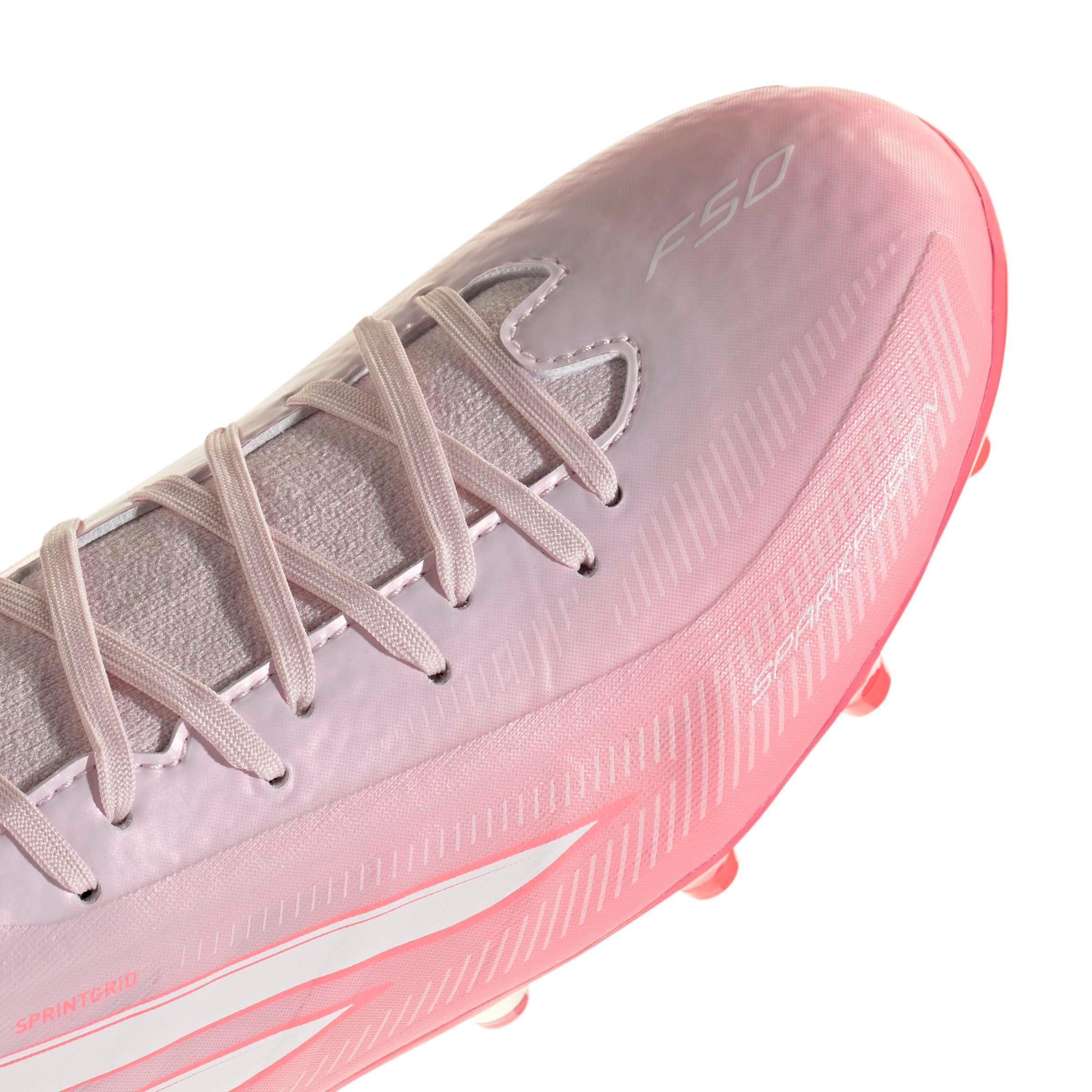 adidas F50 Sparkfusion League FG/AG "Solar Turbo/White/Distilled Pink" Women's Soccer Cleat - WHITE/PINK Thumbnail View 8