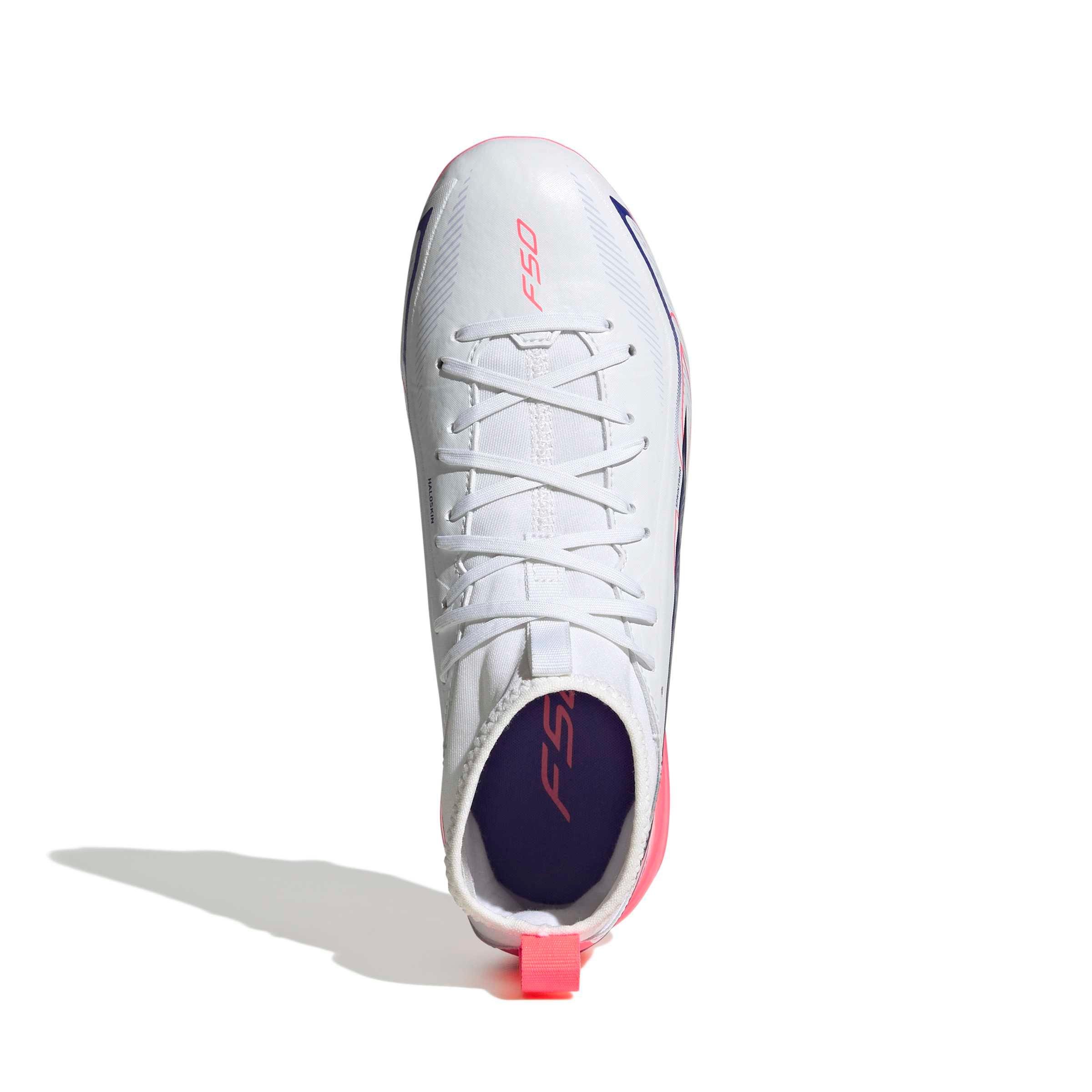 adidas F50 Hyperfast League Mid FG "Solar Turbo" Grade School Kids' Soccer Cleat - CLOUD WHITE/SOLAR PURPLE/SOLAR TURBO Thumbnail View 4