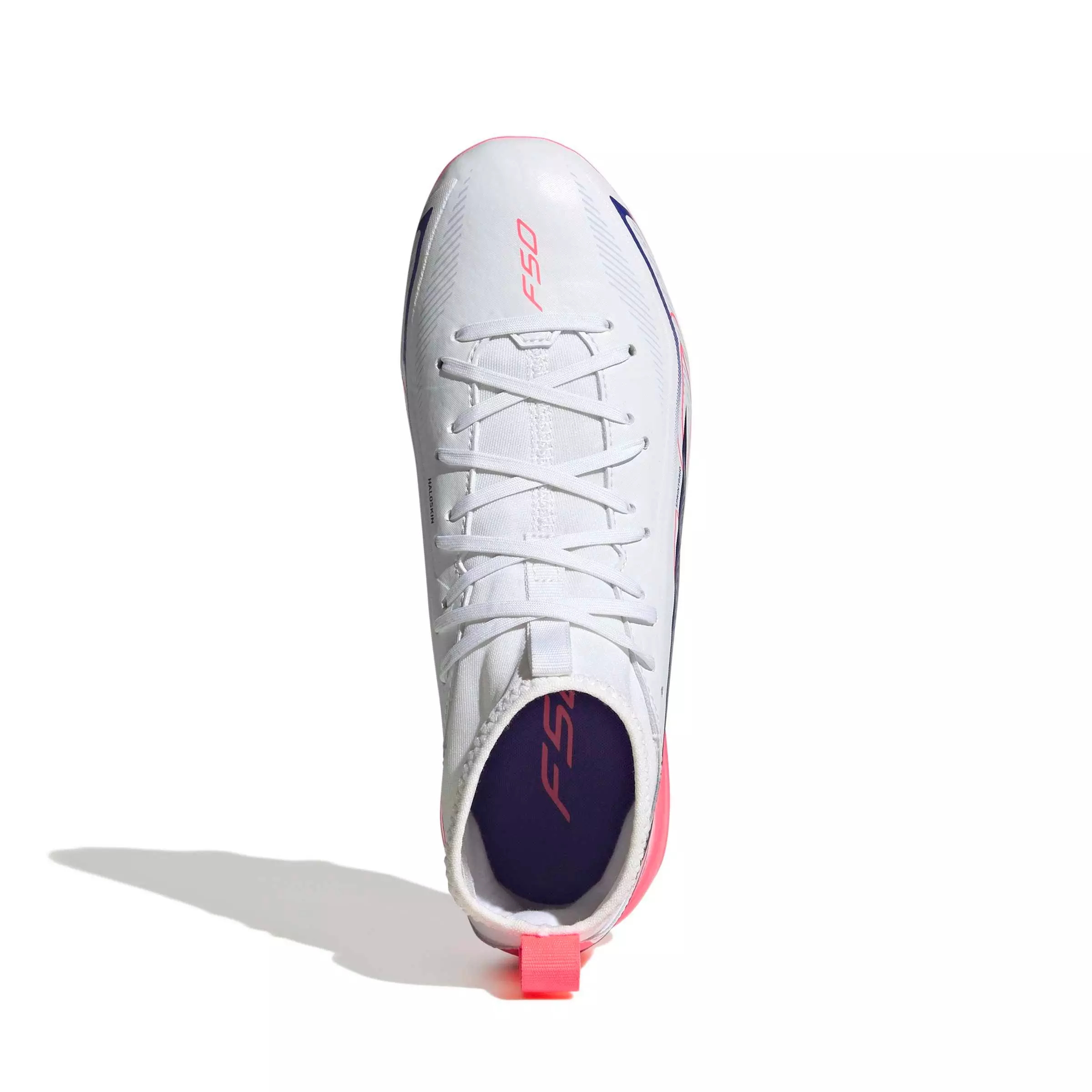 adidas F50 Hyperfast League Mid FG "Solar Turbo" Grade School Kids' Soccer Cleat - CLOUD WHITE/SOLAR PURPLE/SOLAR TURBO