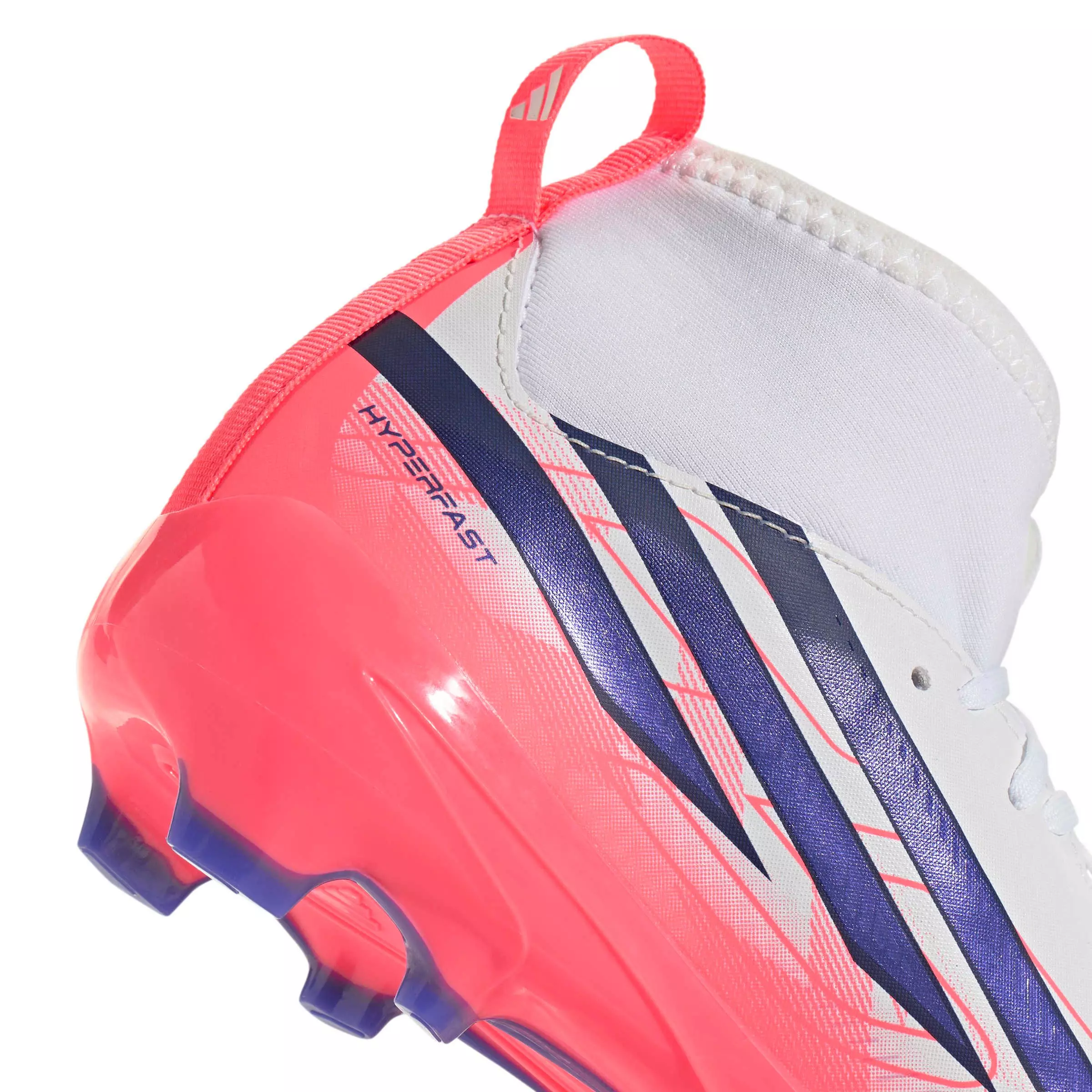 adidas F50 Hyperfast League Mid FG "Solar Turbo" Grade School Kids' Soccer Cleat - CLOUD WHITE/SOLAR PURPLE/SOLAR TURBO