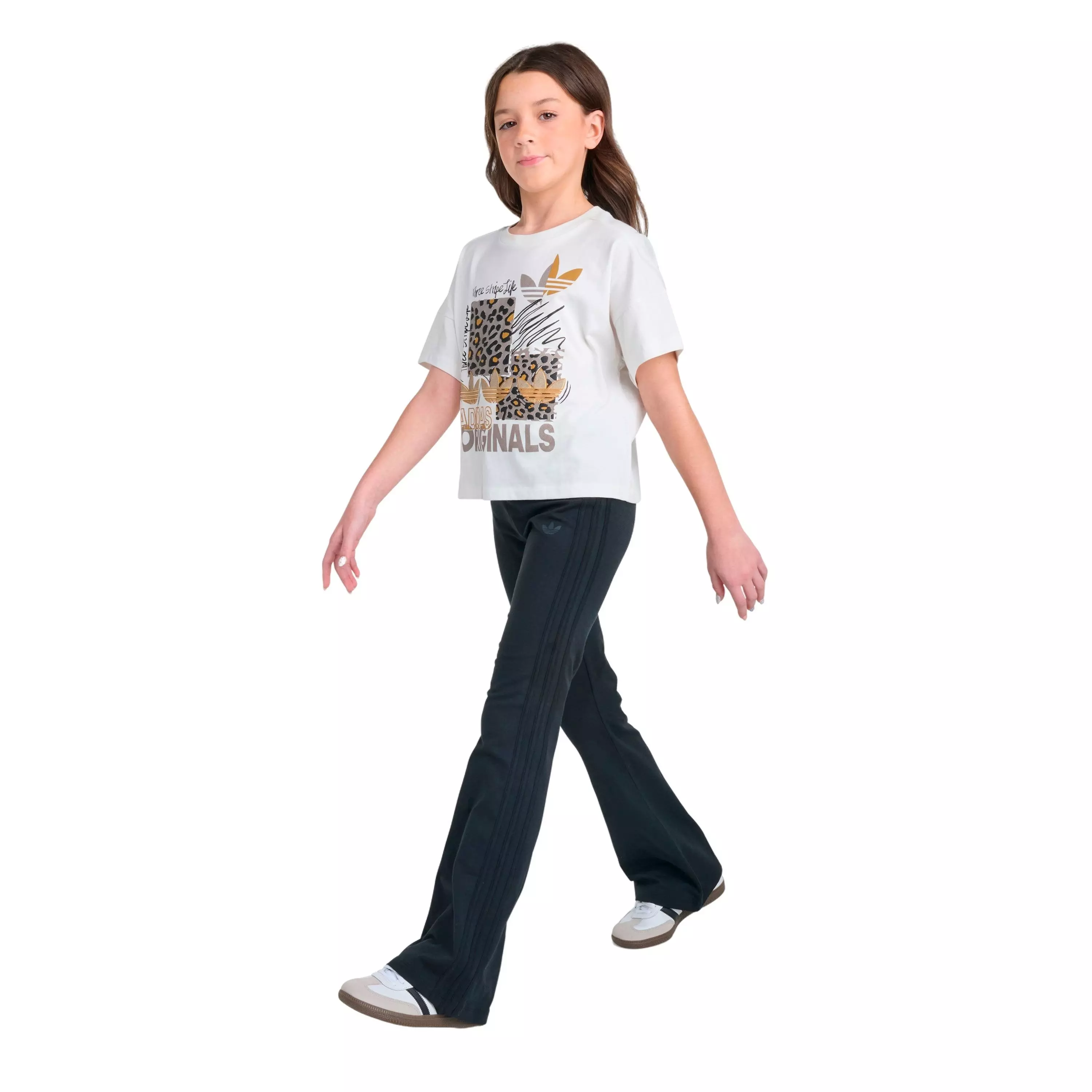 adidas Big Girls' Trefoil Cheetah Tee - WHITE