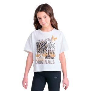 adidas Big Girls' Trefoil Cheetah Tee - WHITE