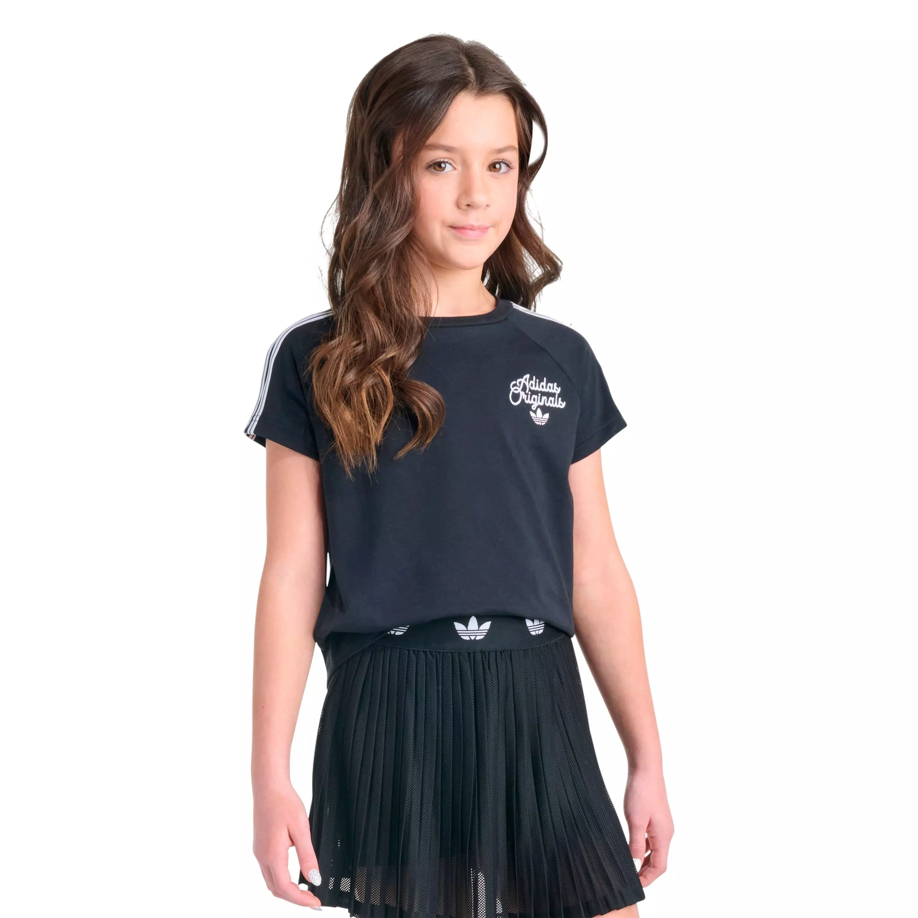 adidas Big Girls' Sport 3-Stripe Tee - BLACK