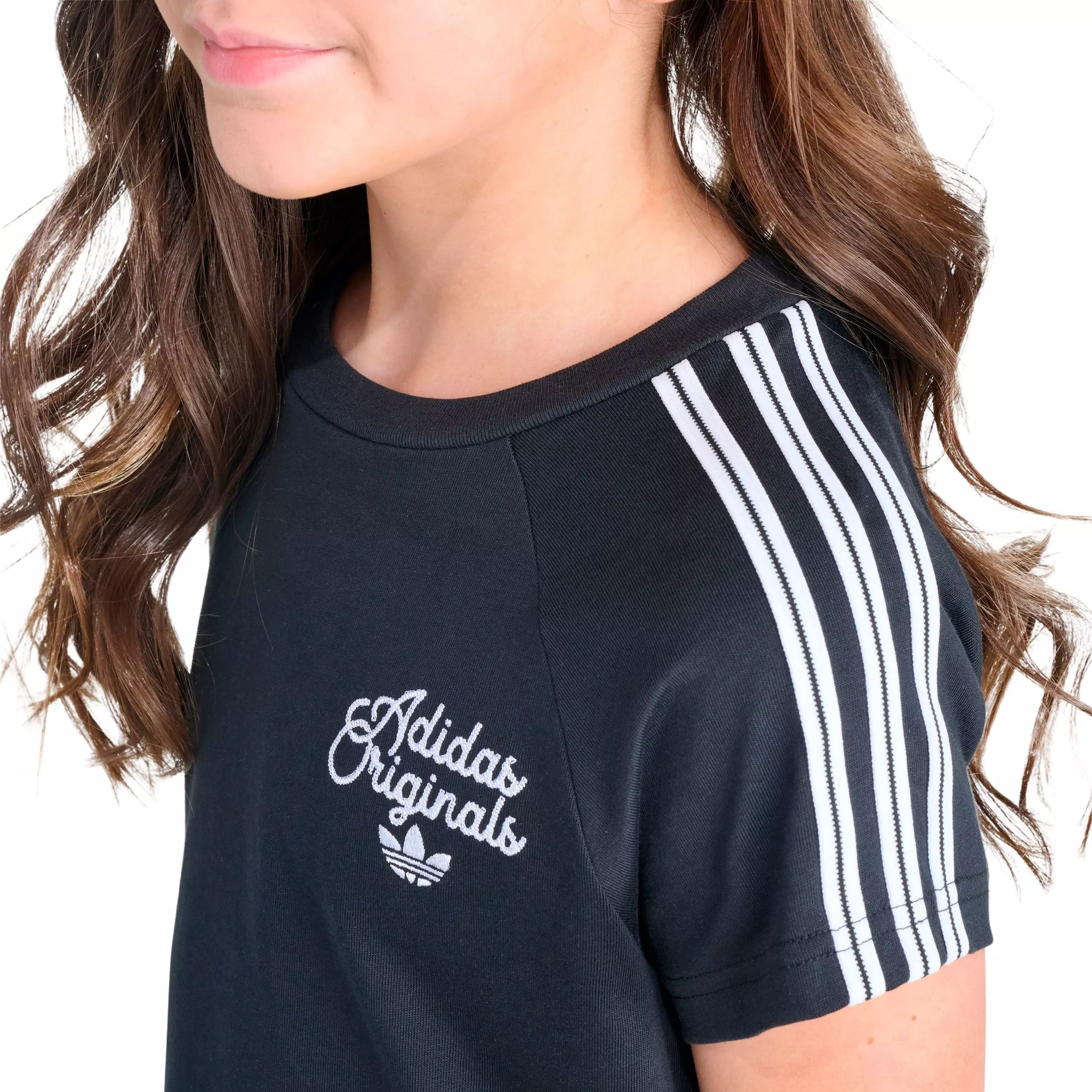 adidas Big Girls' Sport 3-Stripe Tee - BLACK