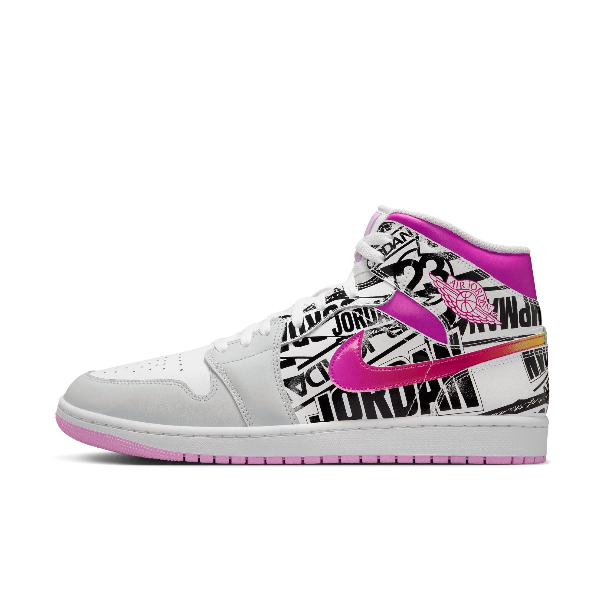 Jordan 1 Mid SE "Off White/Fire Pink/University Red" Men's Shoe - OFF-WHITE/RED