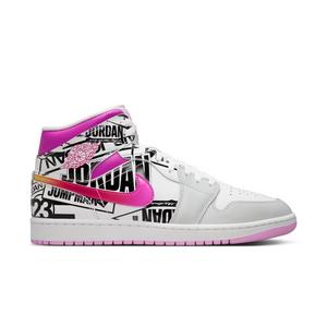 Jordan 1 Mid SE "Off White/Fire Pink/University Red" Men's Shoe - OFF-WHITE/RED