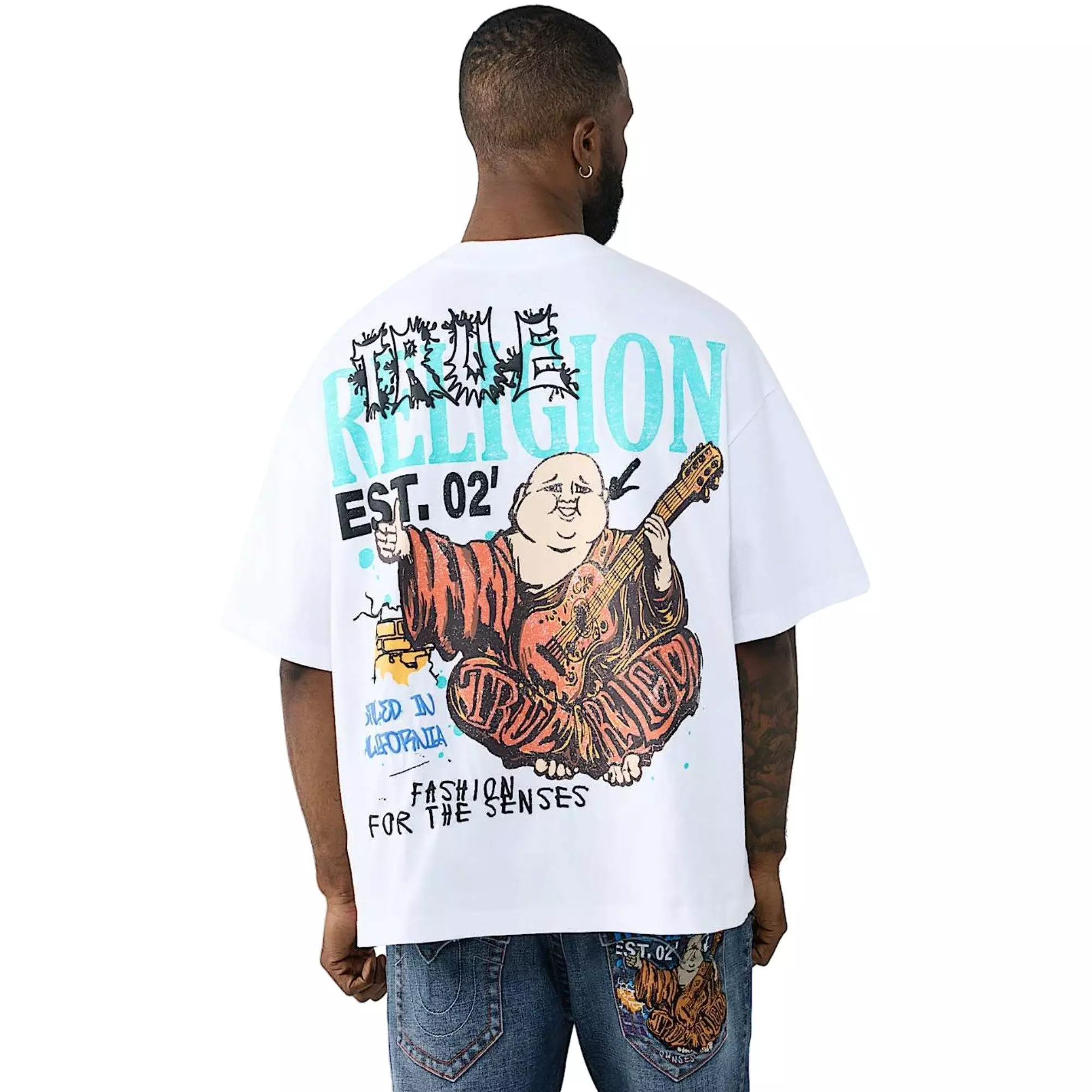True Religion Men's Concert Buddha Heavyweight Oversized Tee - WHITE