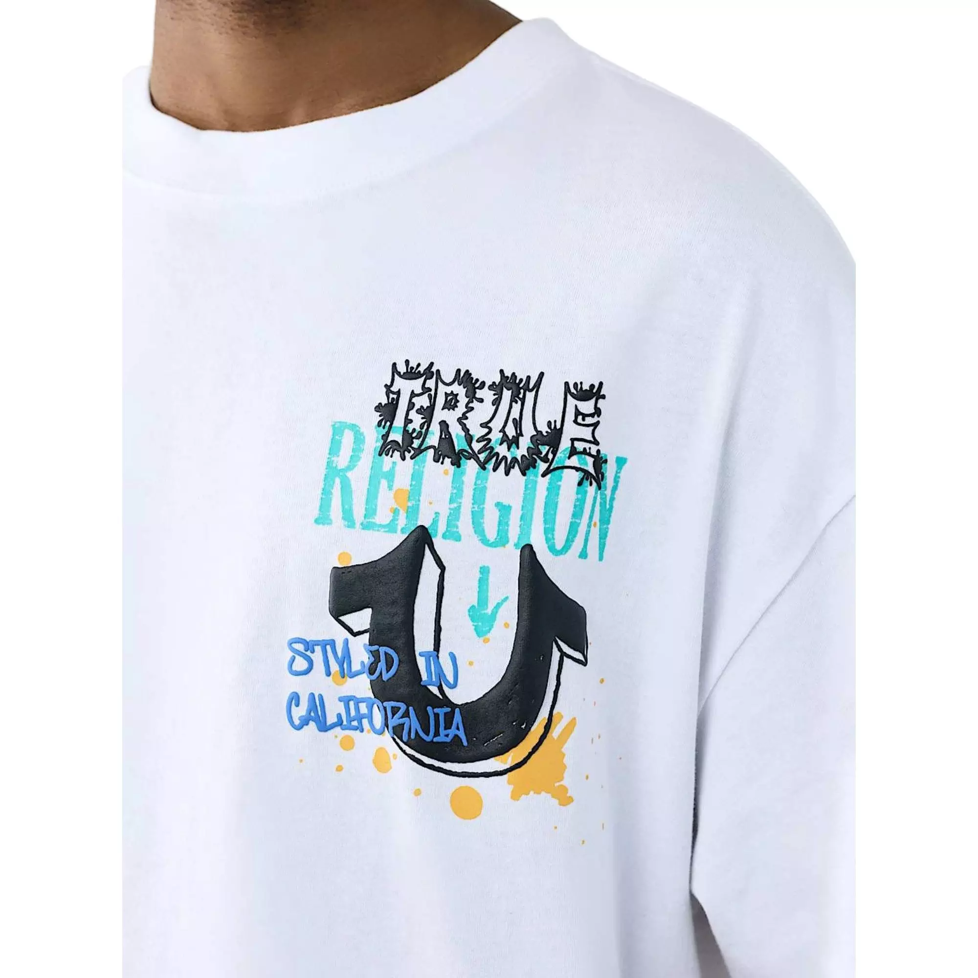 True Religion Men's Concert Buddha Heavyweight Oversized Tee - WHITE