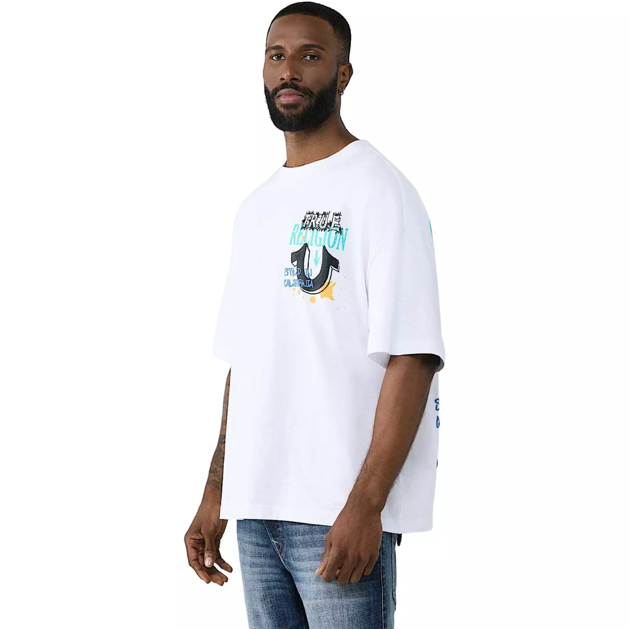 True Religion Men's Concert Buddha Heavyweight Oversized Tee - WHITE