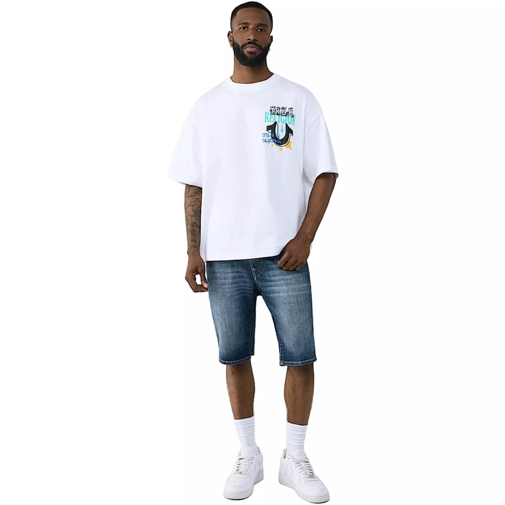 True Religion Men's Concert Buddha Heavyweight Oversized Tee - WHITE