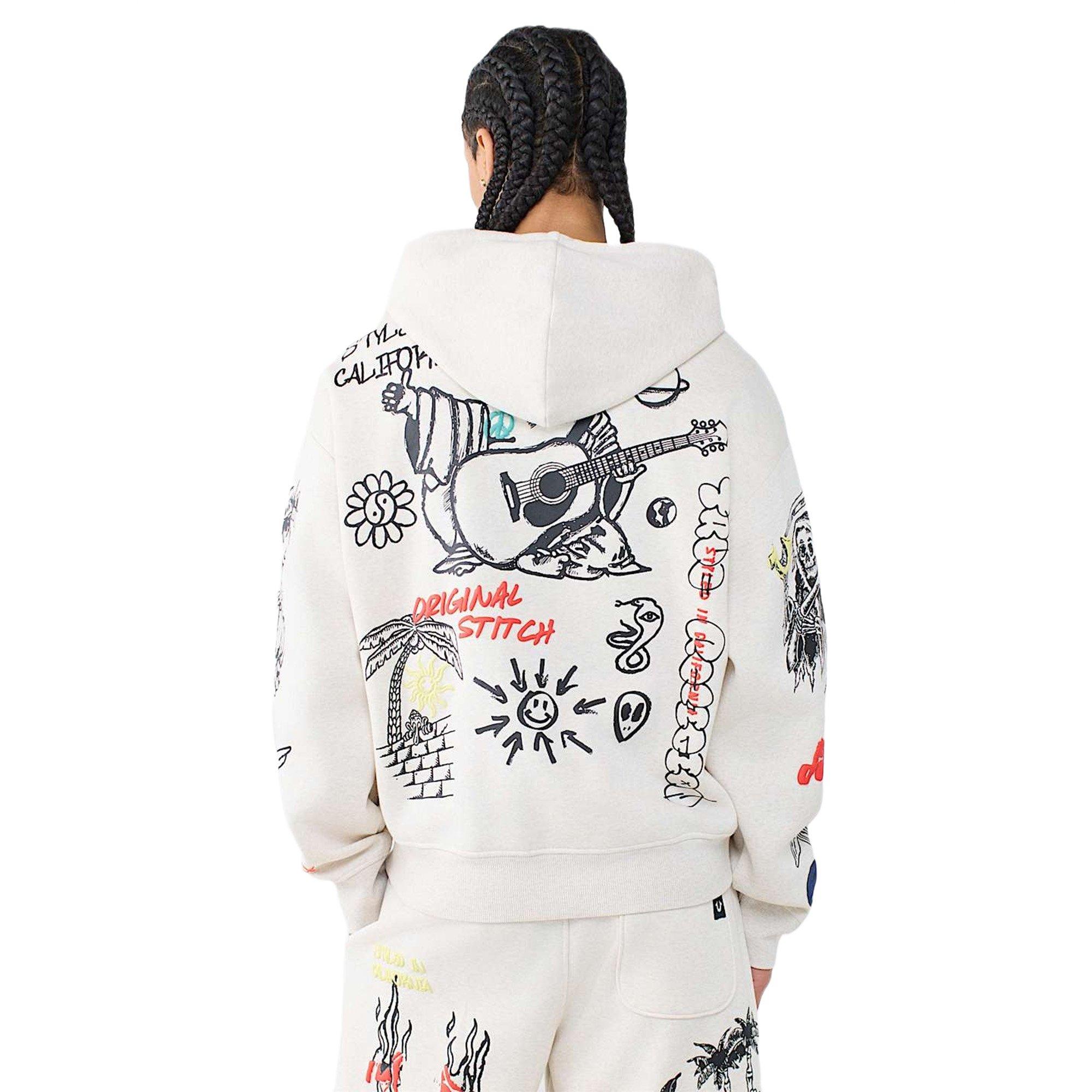 True Religion Men's Sketched Logo Boxy Hoodie - SAND Thumbnail View 2