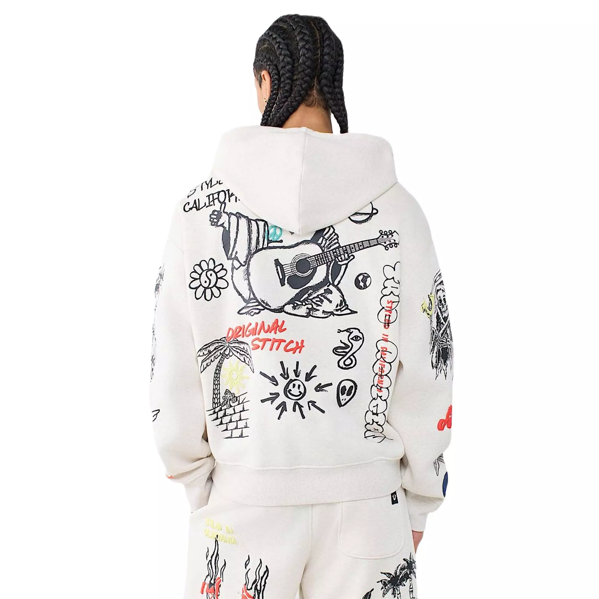 True Religion Men's Sketched Logo Boxy Hoodie - SAND