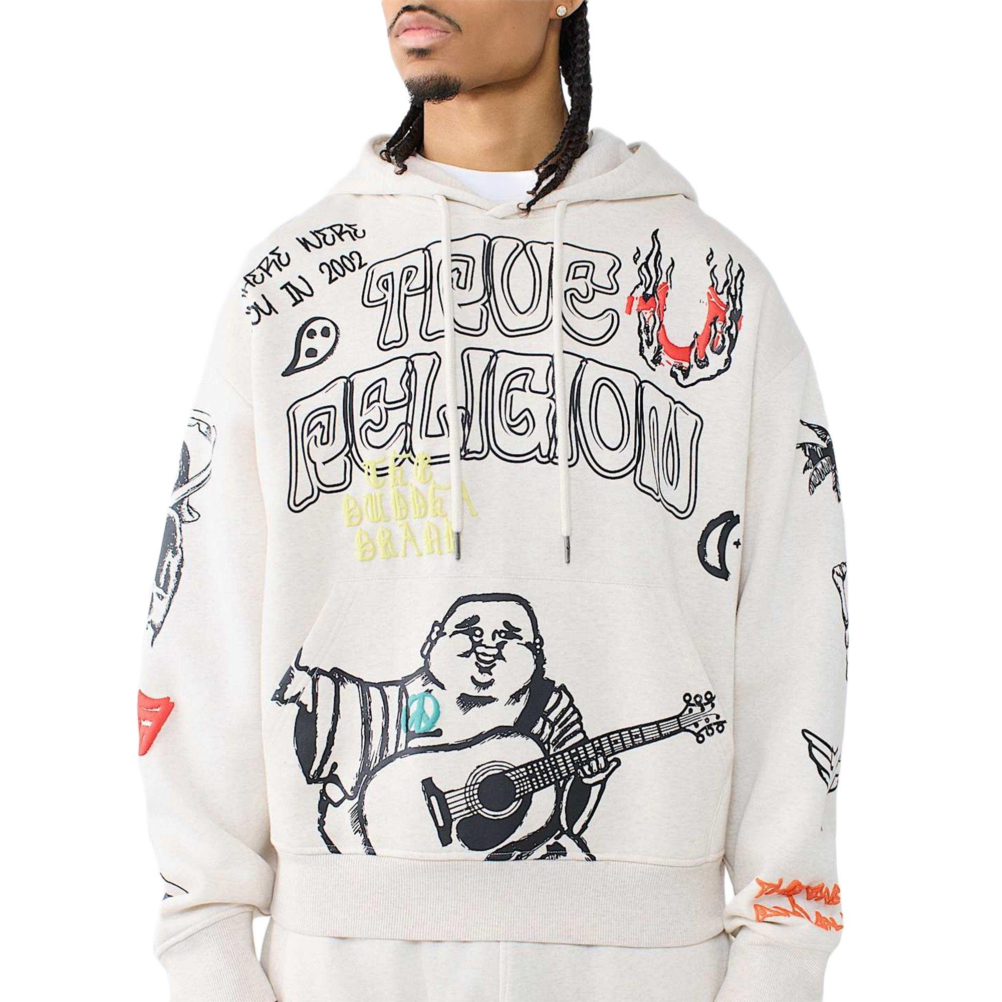 True Religion Men's Sketched Logo Boxy Hoodie - SAND Thumbnail View 3