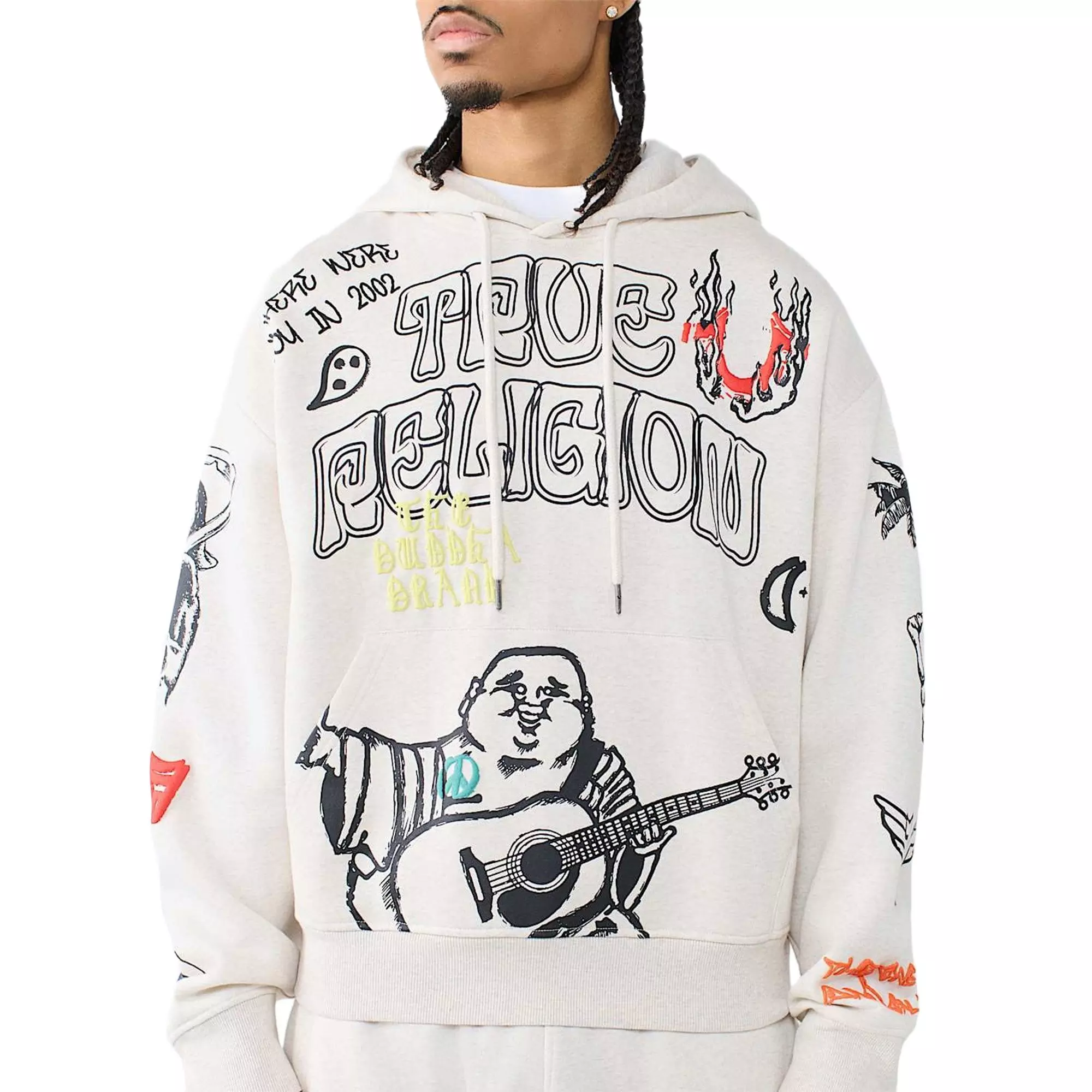 True Religion Men's Sketched Logo Boxy Hoodie - SAND