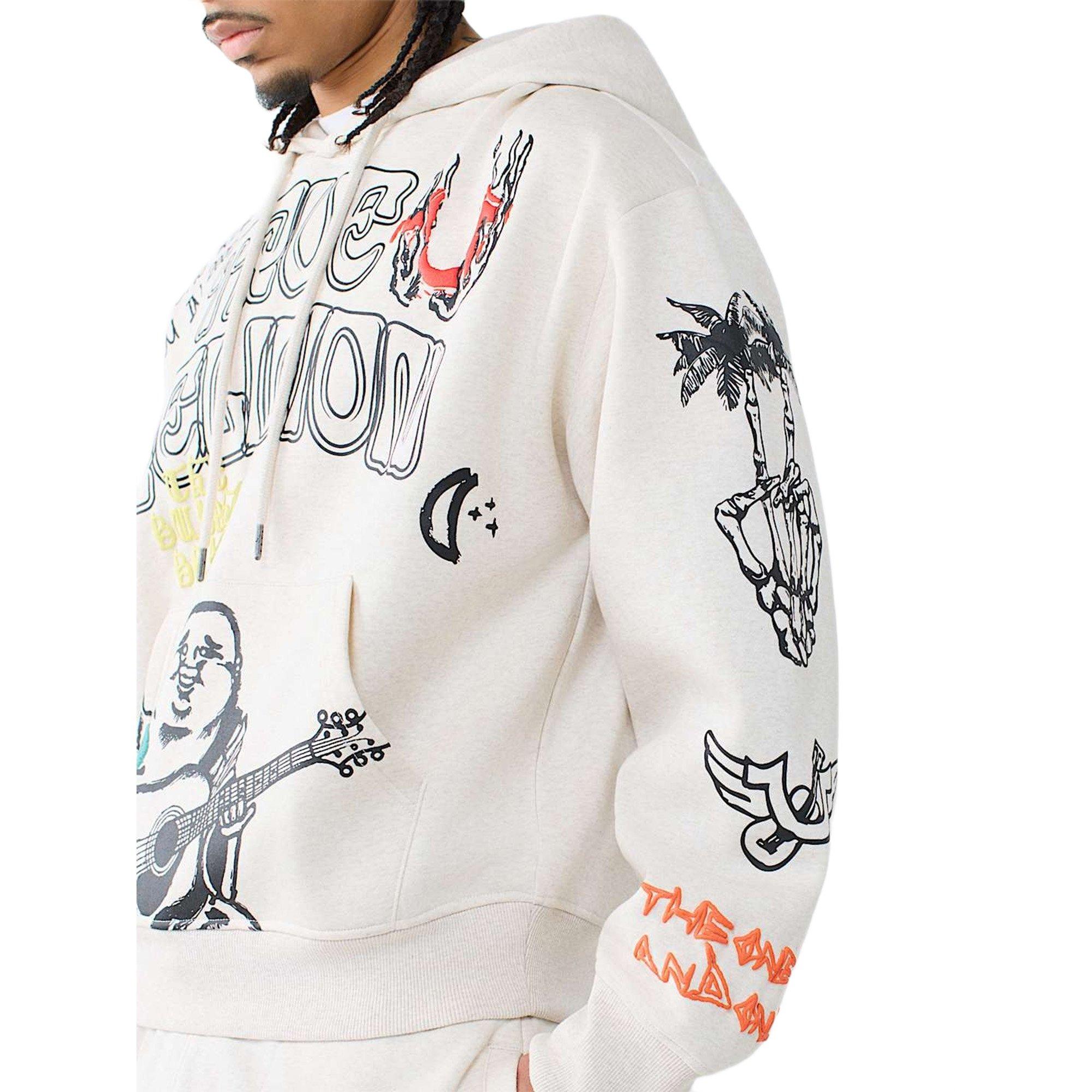 True Religion Men's Sketched Logo Boxy Hoodie - SAND Thumbnail View 4