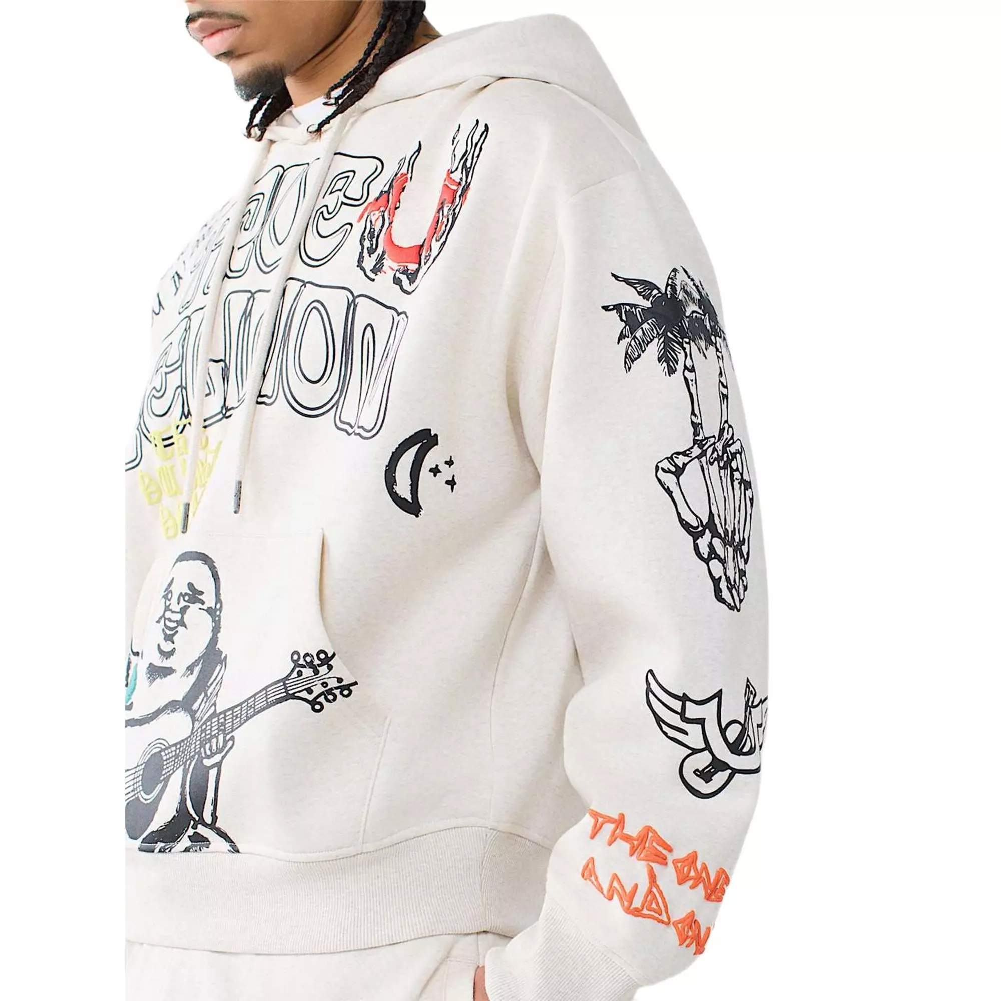 True Religion Men's Sketched Logo Boxy Hoodie - SAND