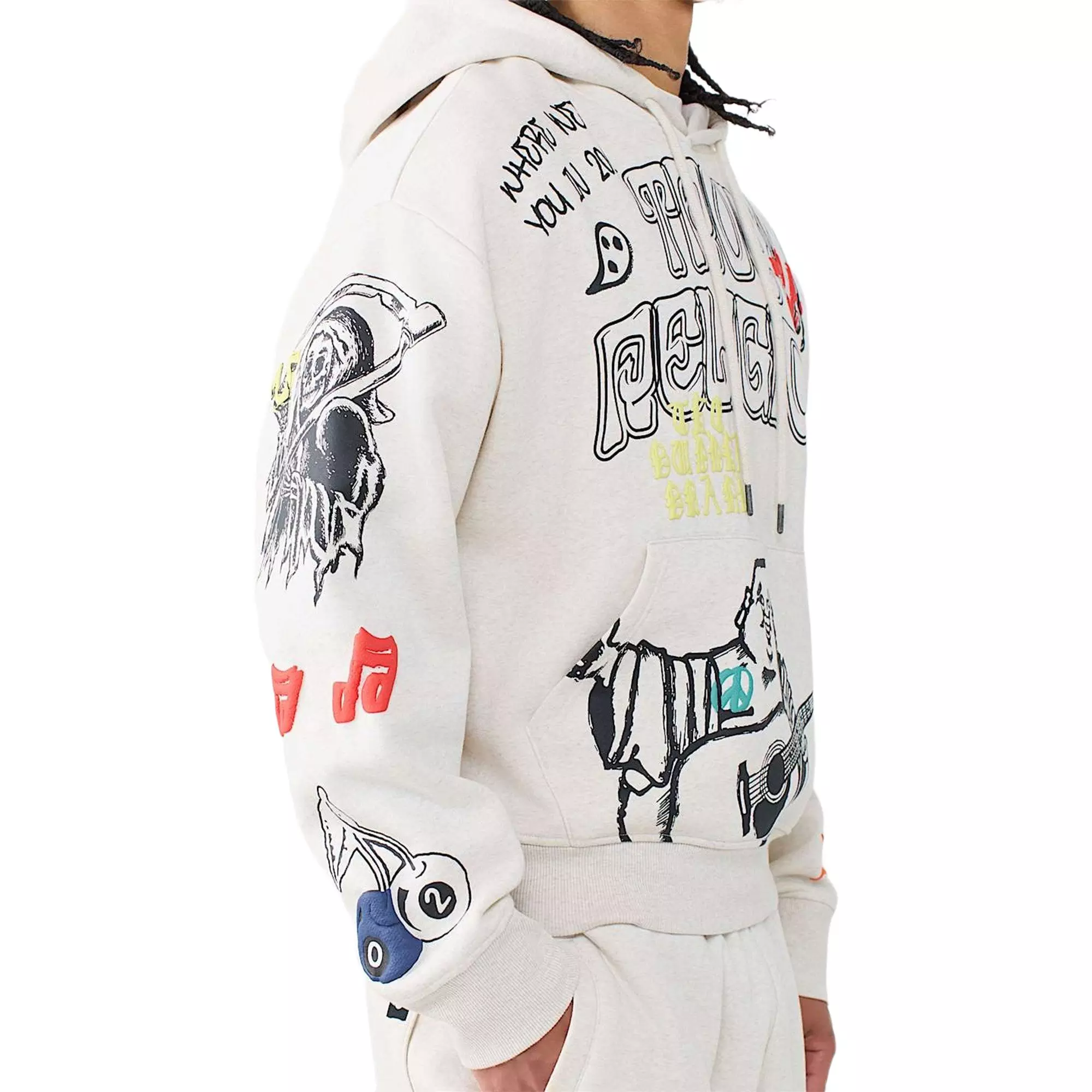 True Religion Men's Sketched Logo Boxy Hoodie - SAND
