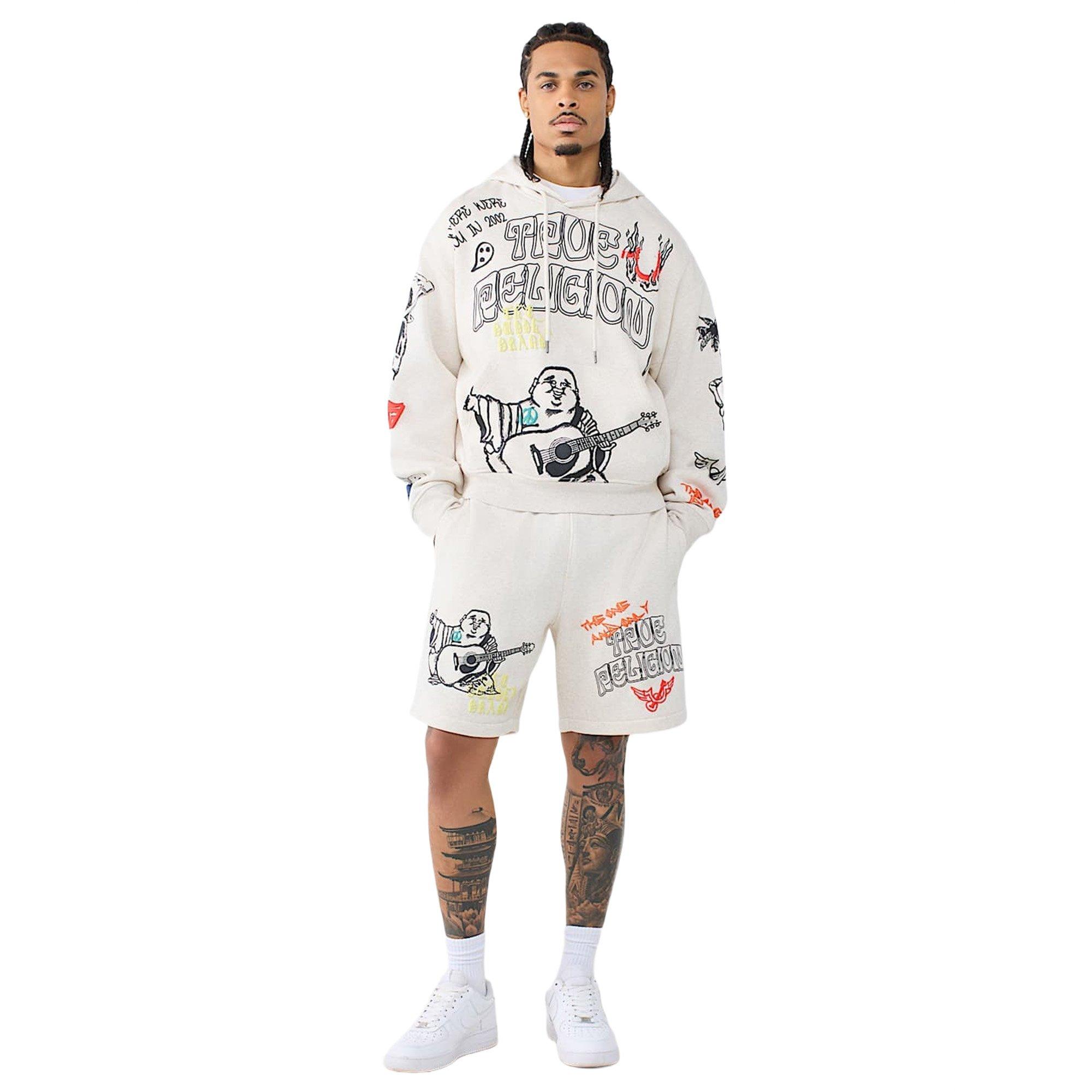 True Religion Men's Sketched Logo Boxy Hoodie - SAND Thumbnail View 7