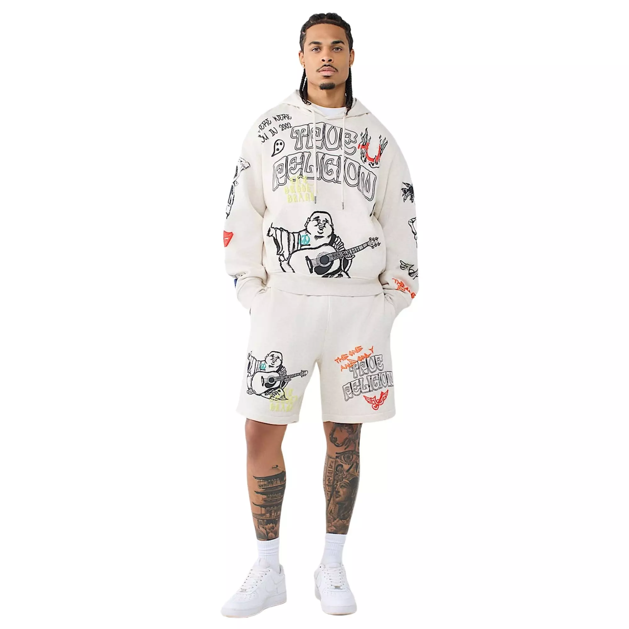 True Religion Men's Sketched Logo Boxy Hoodie - SAND