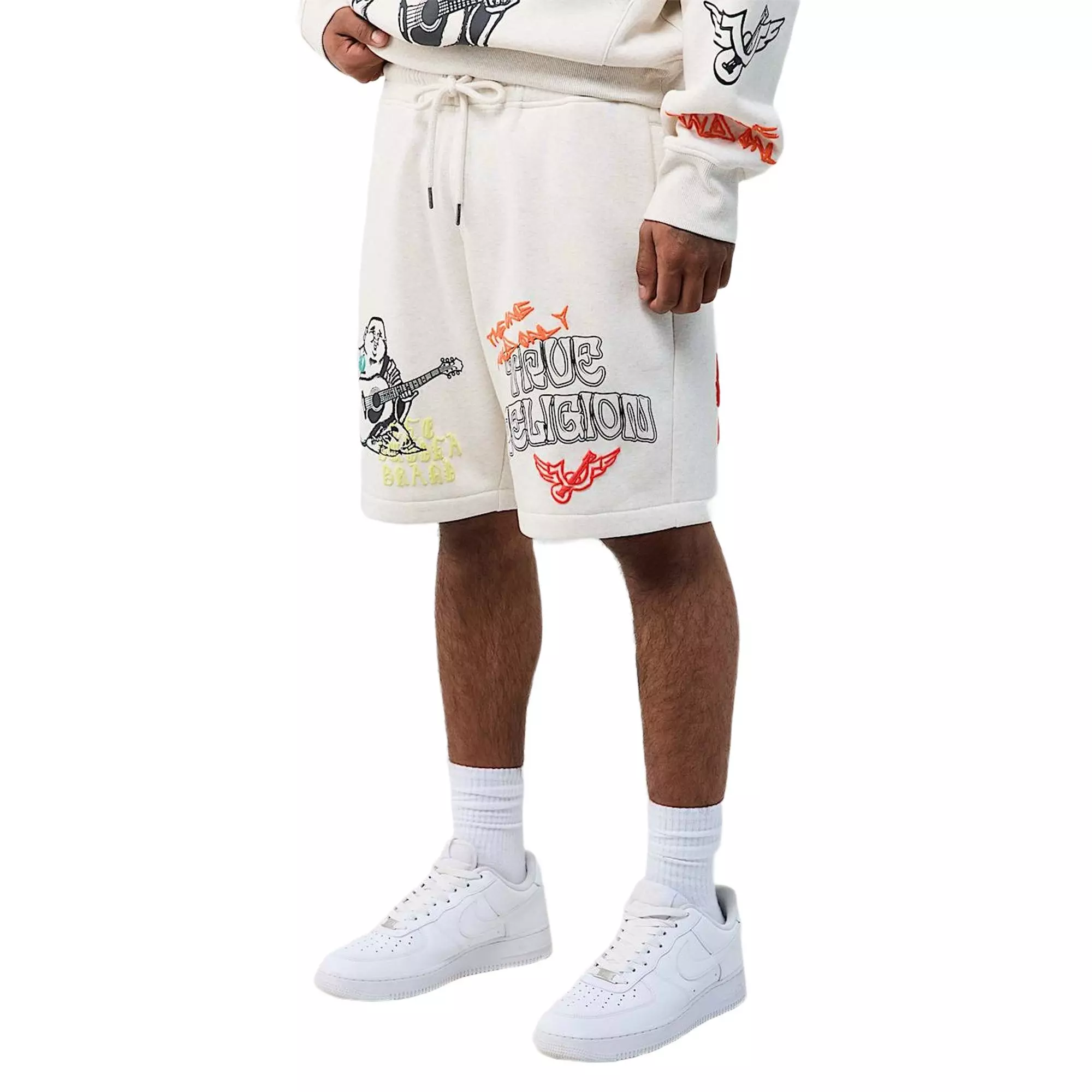 True Religion Men's Sketched Logo Fleece Shorts - SAND