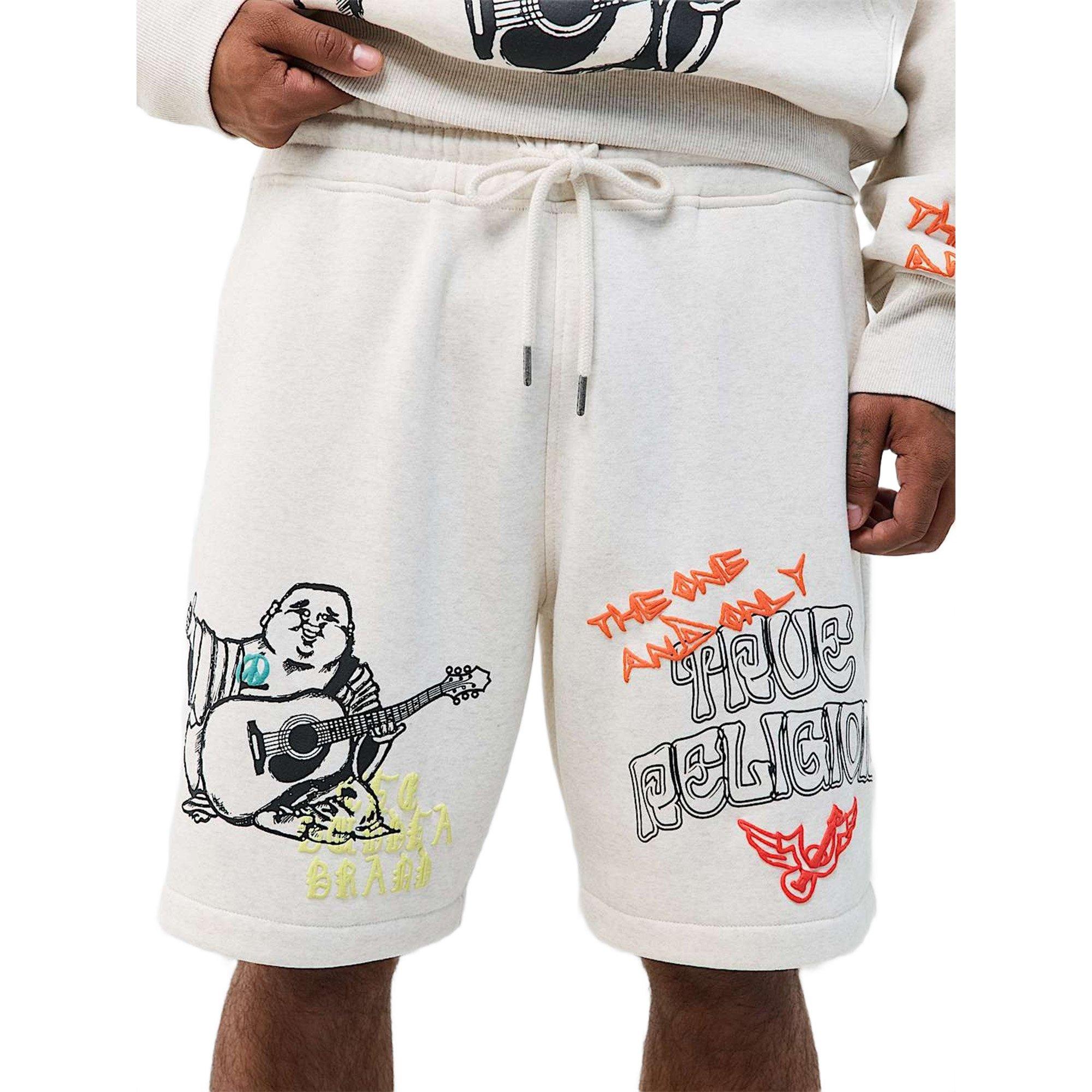 True Religion Men's Sketched Logo Fleece Shorts - SAND Thumbnail View 4