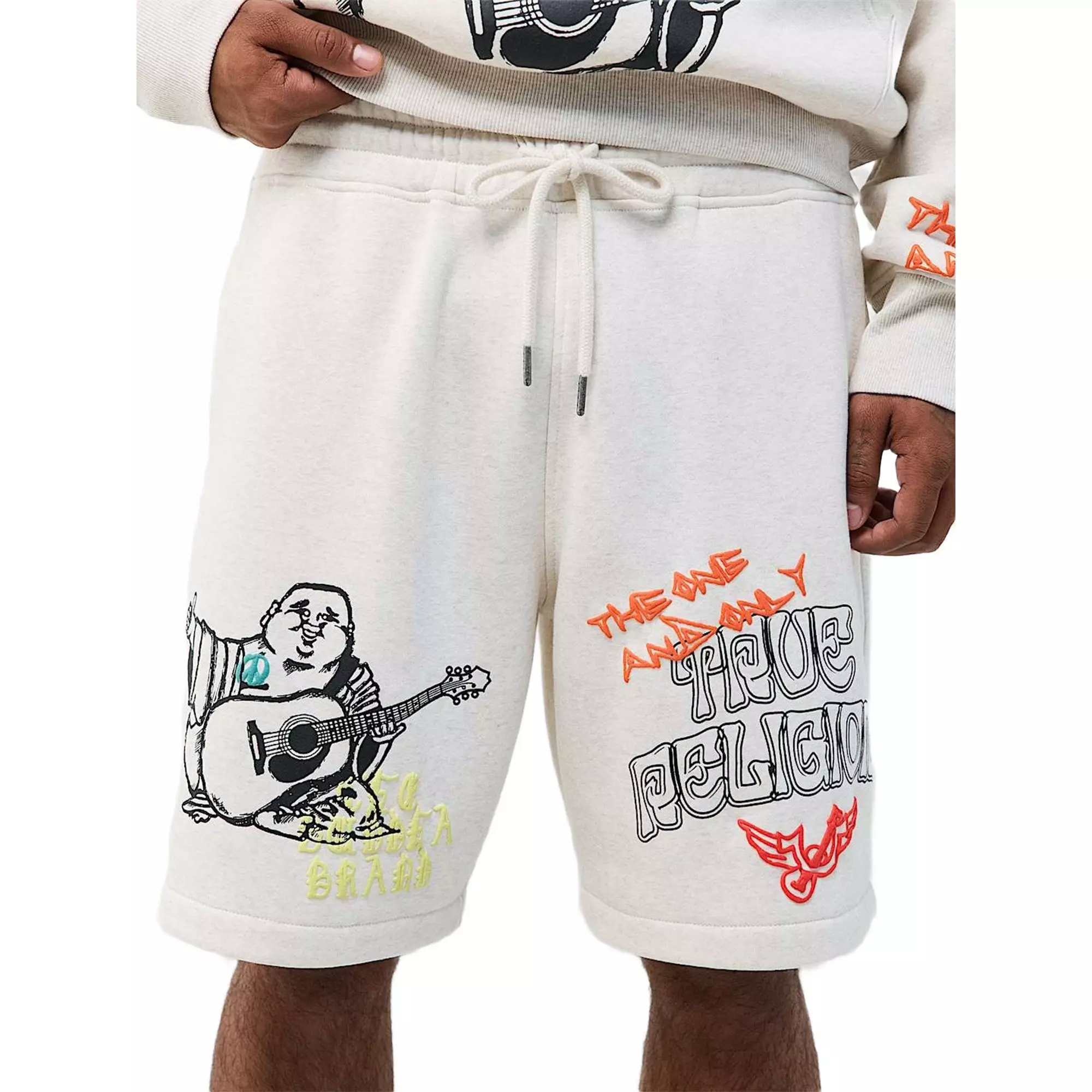 True Religion Men's Sketched Logo Fleece Shorts - SAND