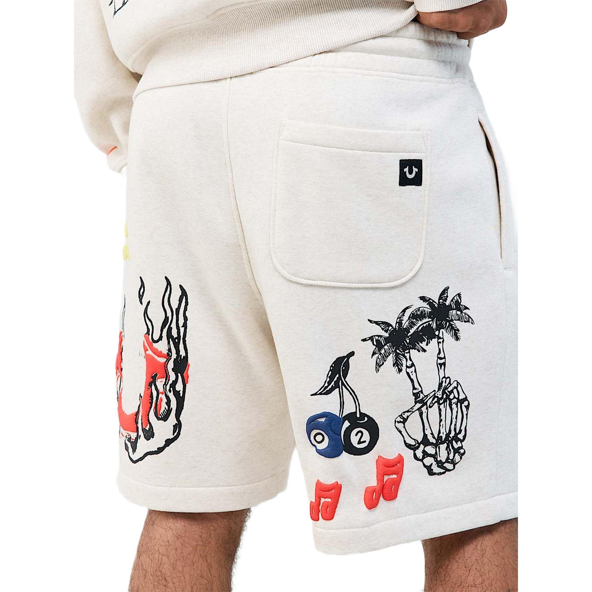 True Religion Men's Sketched Logo Fleece Shorts - SAND Thumbnail View 5