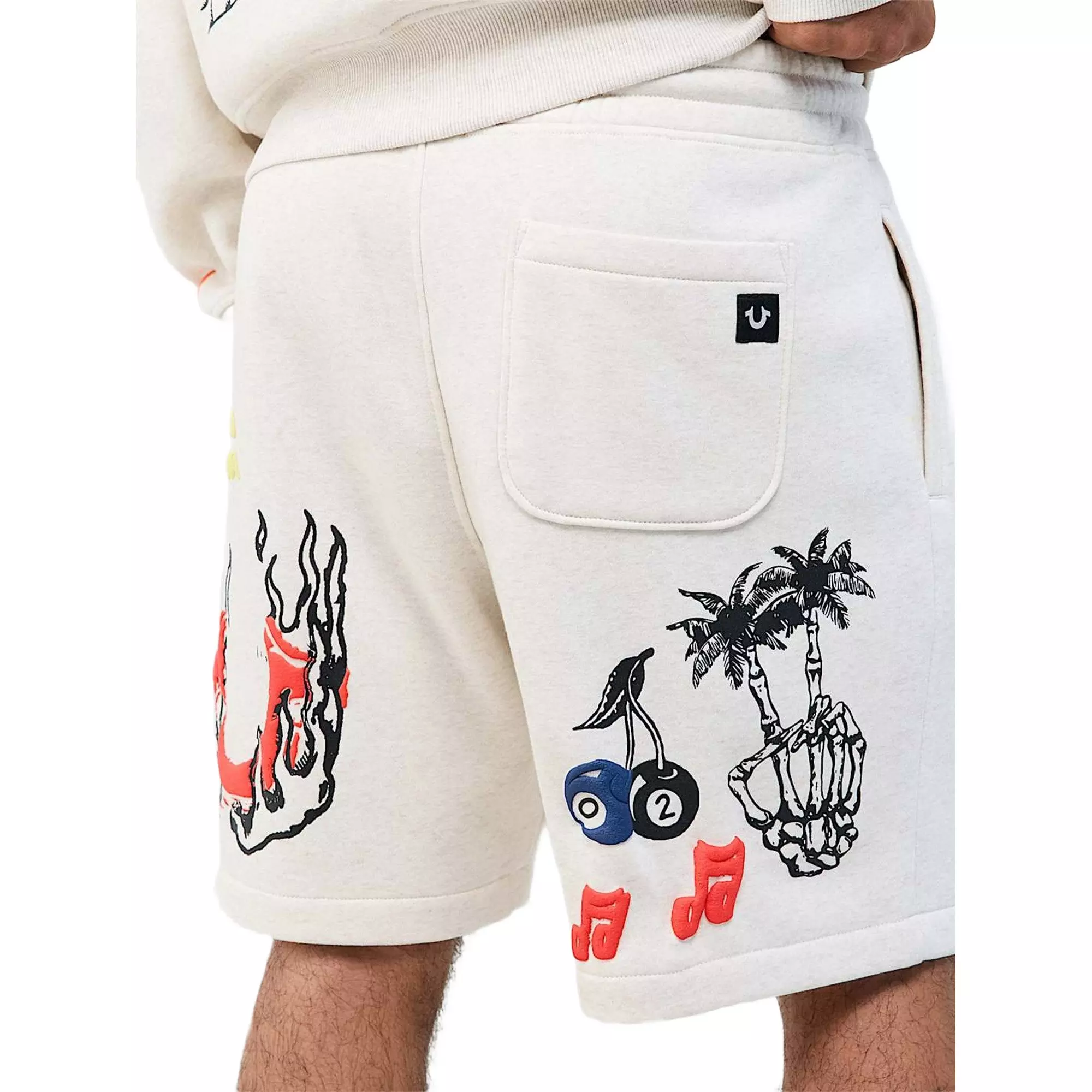 True Religion Men's Sketched Logo Fleece Shorts - SAND