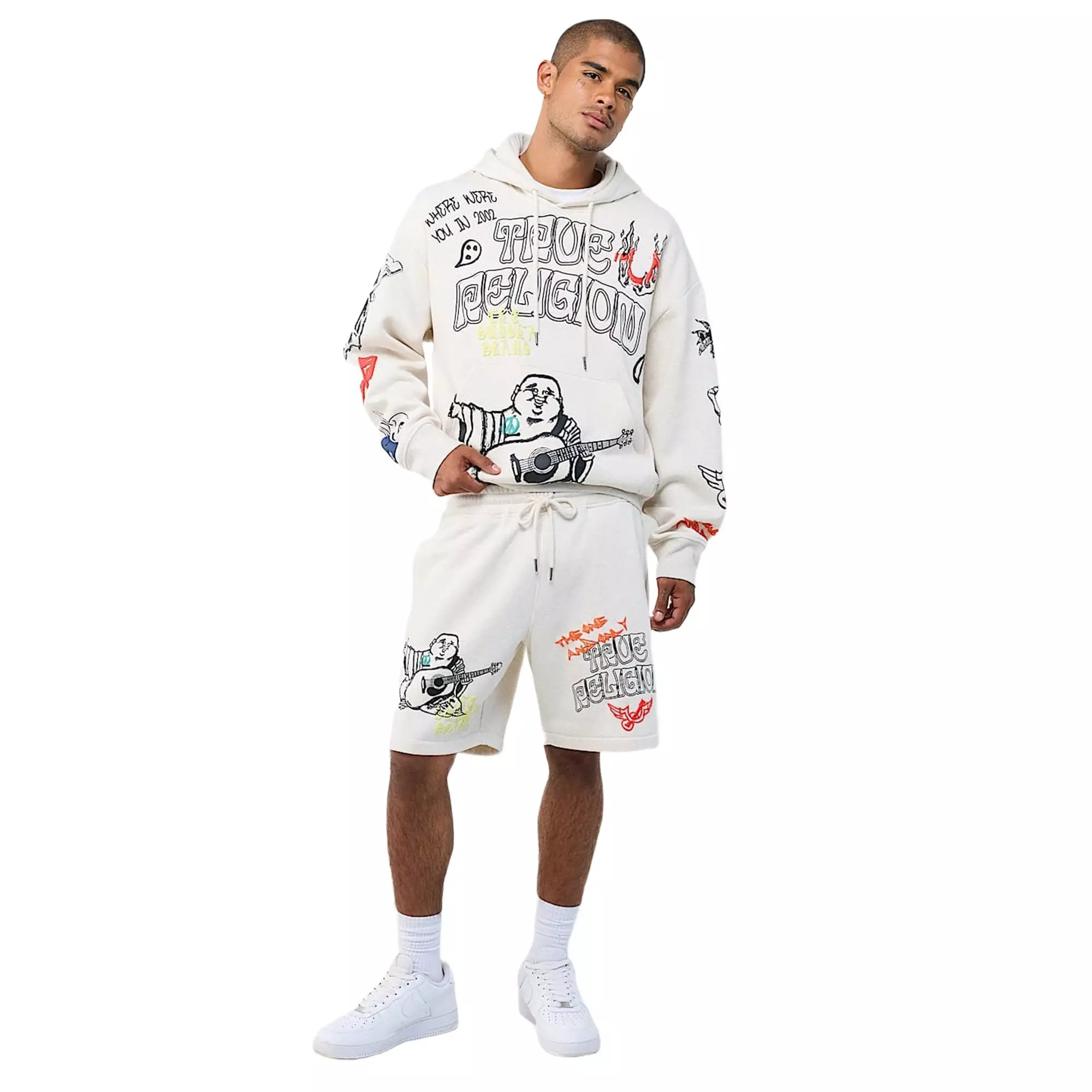 True Religion Men's Sketched Logo Fleece Shorts - SAND