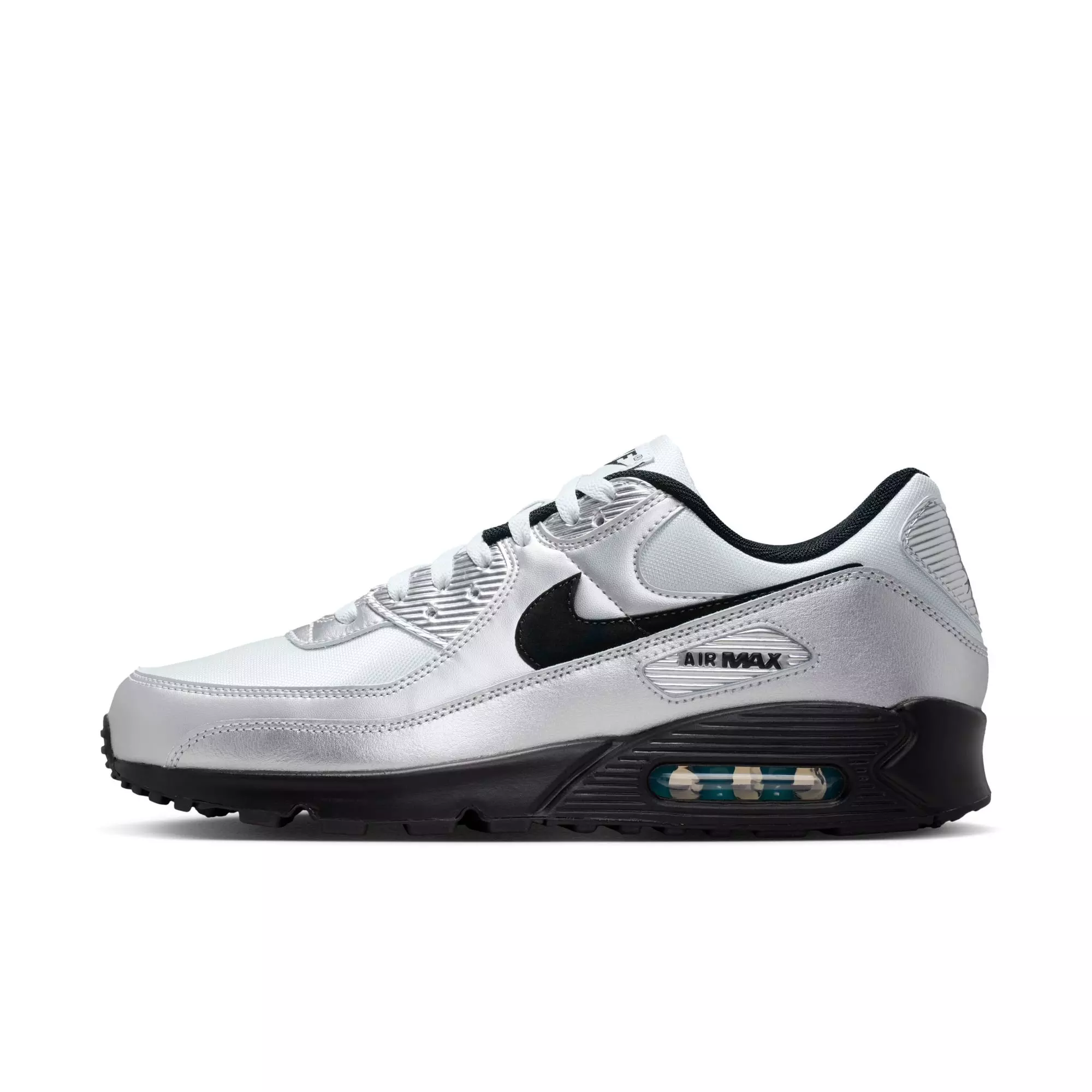 Nike Air Max 90 Premium "Chrome/Black/Gamma Blue" Men's Shoe - SILVER/BLUE