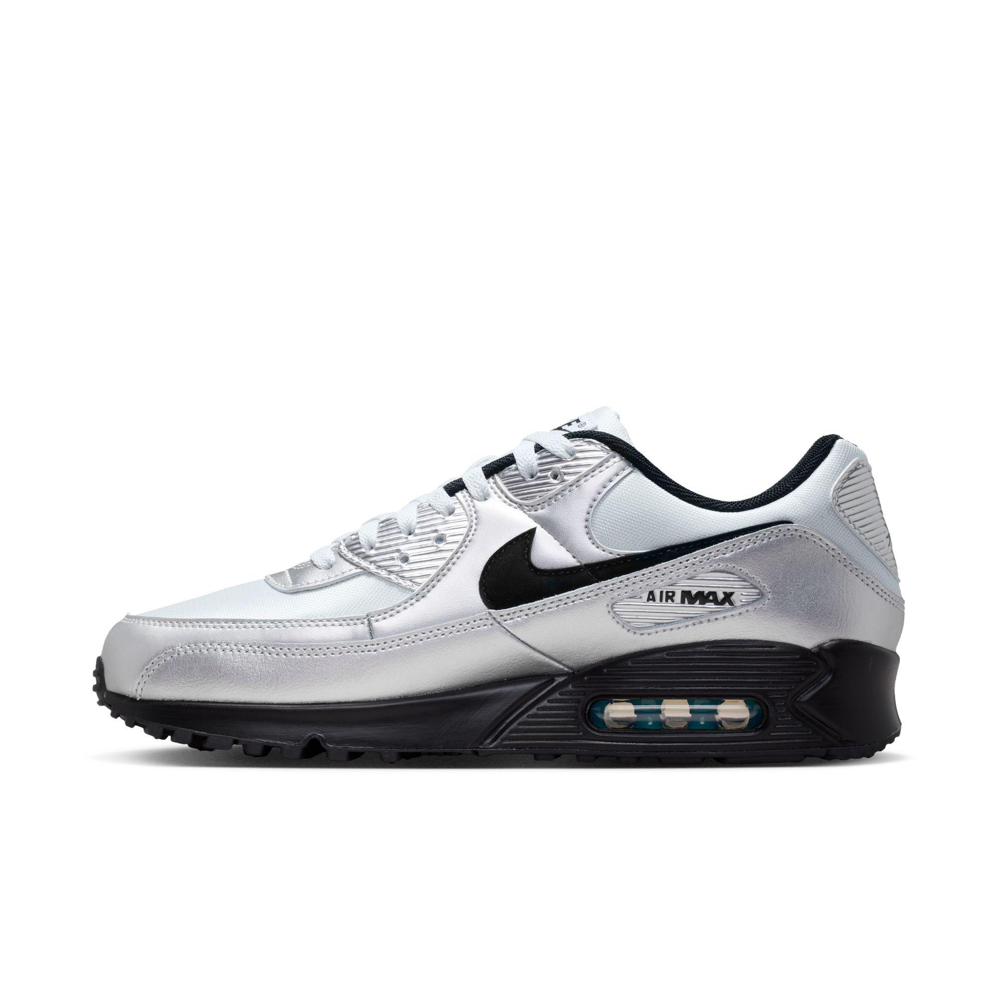 Nike Air Max 90 Premium "Chrome/Black/Gamma Blue" Men's Shoe - SILVER/BLUE Thumbnail View 4