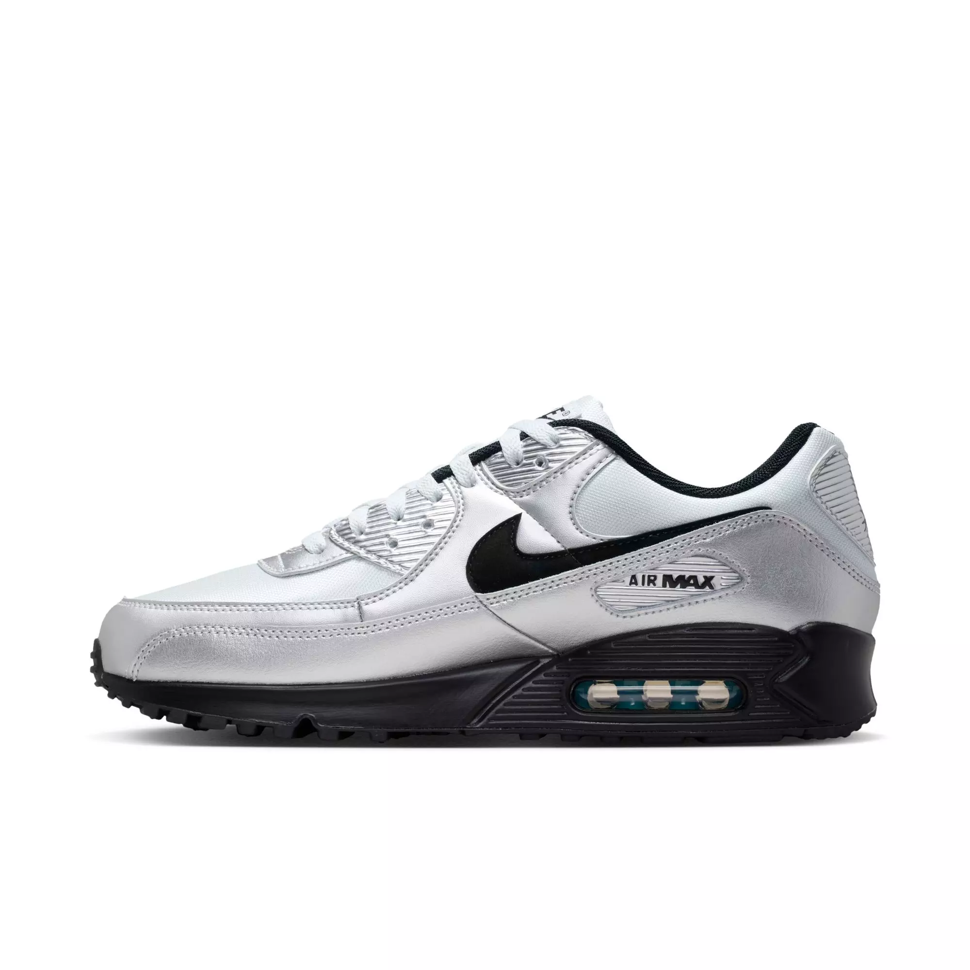 Nike Air Max 90 Premium "Chrome/Black/Gamma Blue" Men's Shoe - SILVER/BLUE