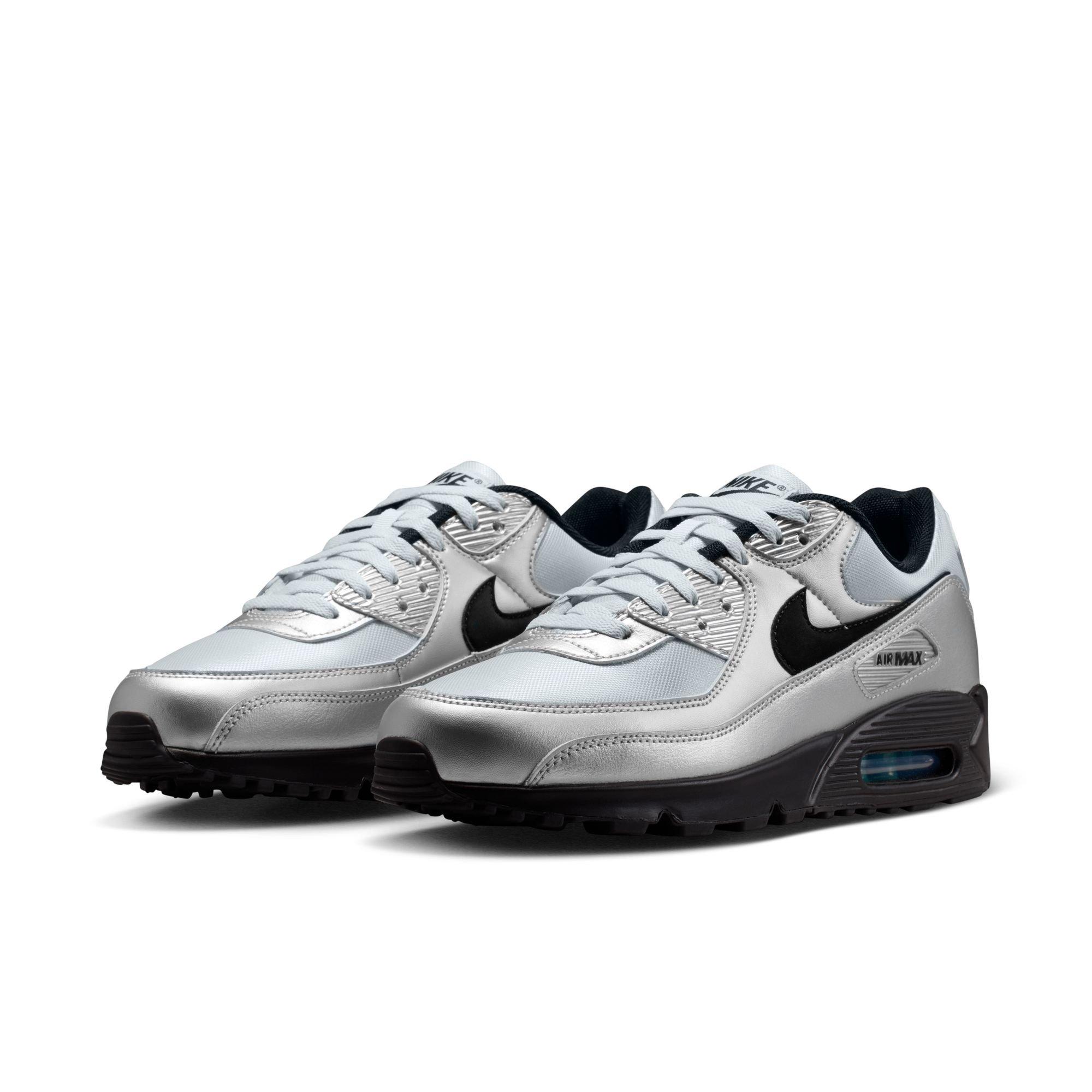 Nike Air Max 90 Premium "Chrome/Black/Gamma Blue" Men's Shoe - SILVER/BLUE Thumbnail View 5