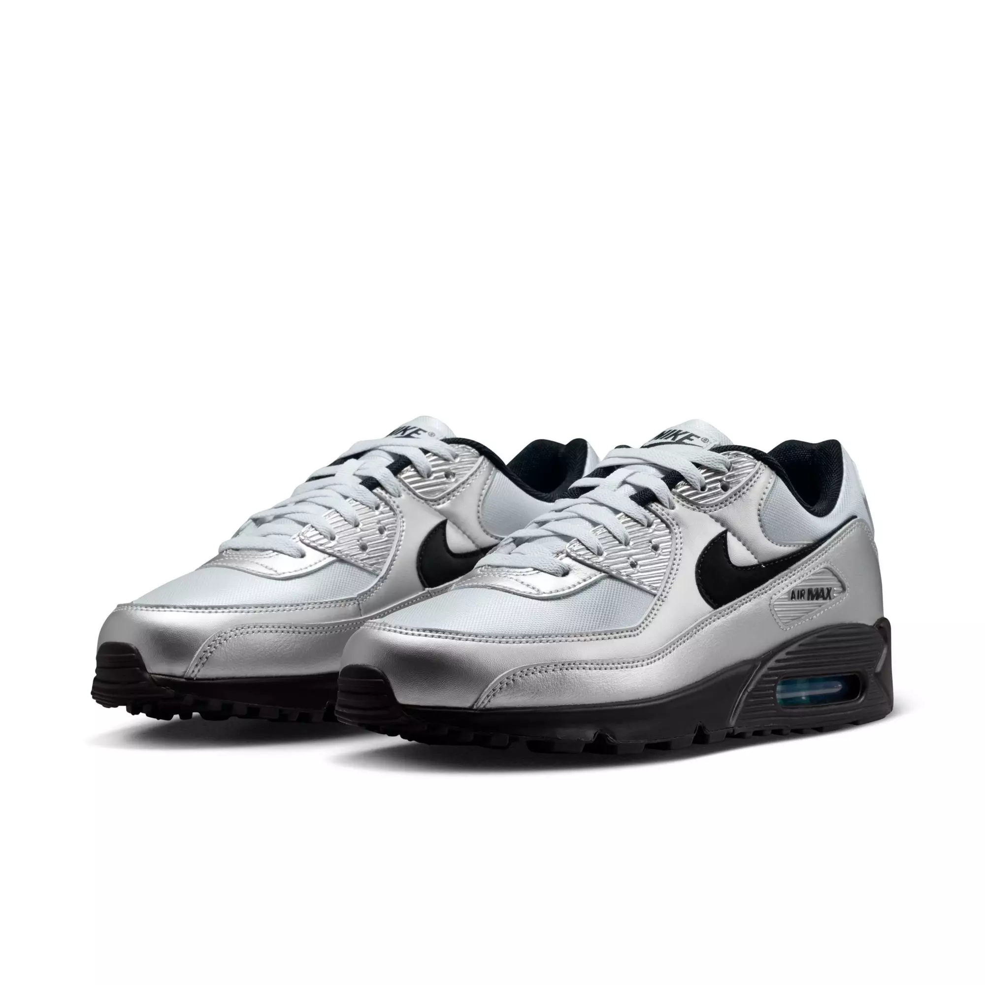 Nike Air Max 90 Premium "Chrome/Black/Gamma Blue" Men's Shoe - SILVER/BLUE