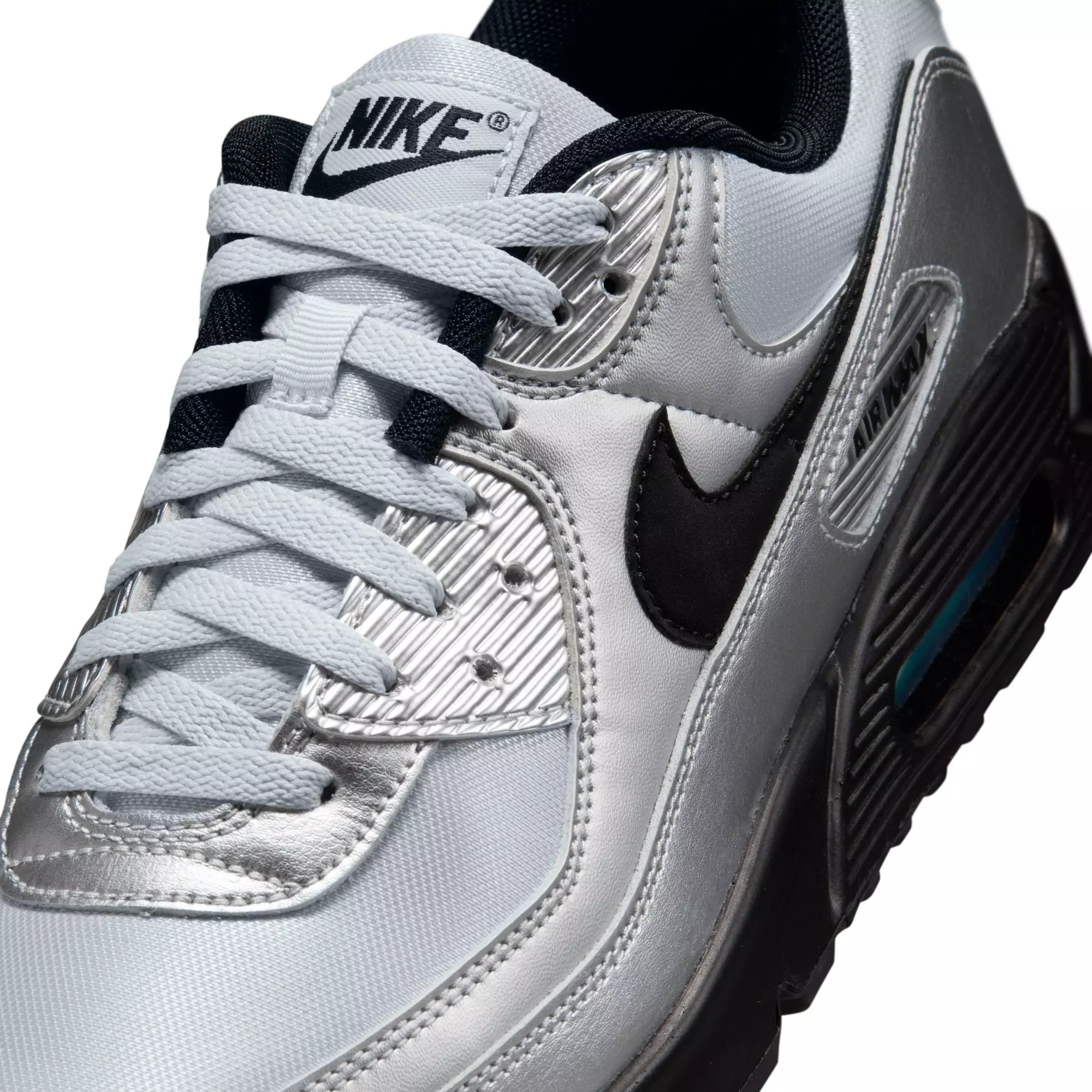 Nike Air Max 90 Premium "Chrome/Black/Gamma Blue" Men's Shoe - SILVER/BLUE