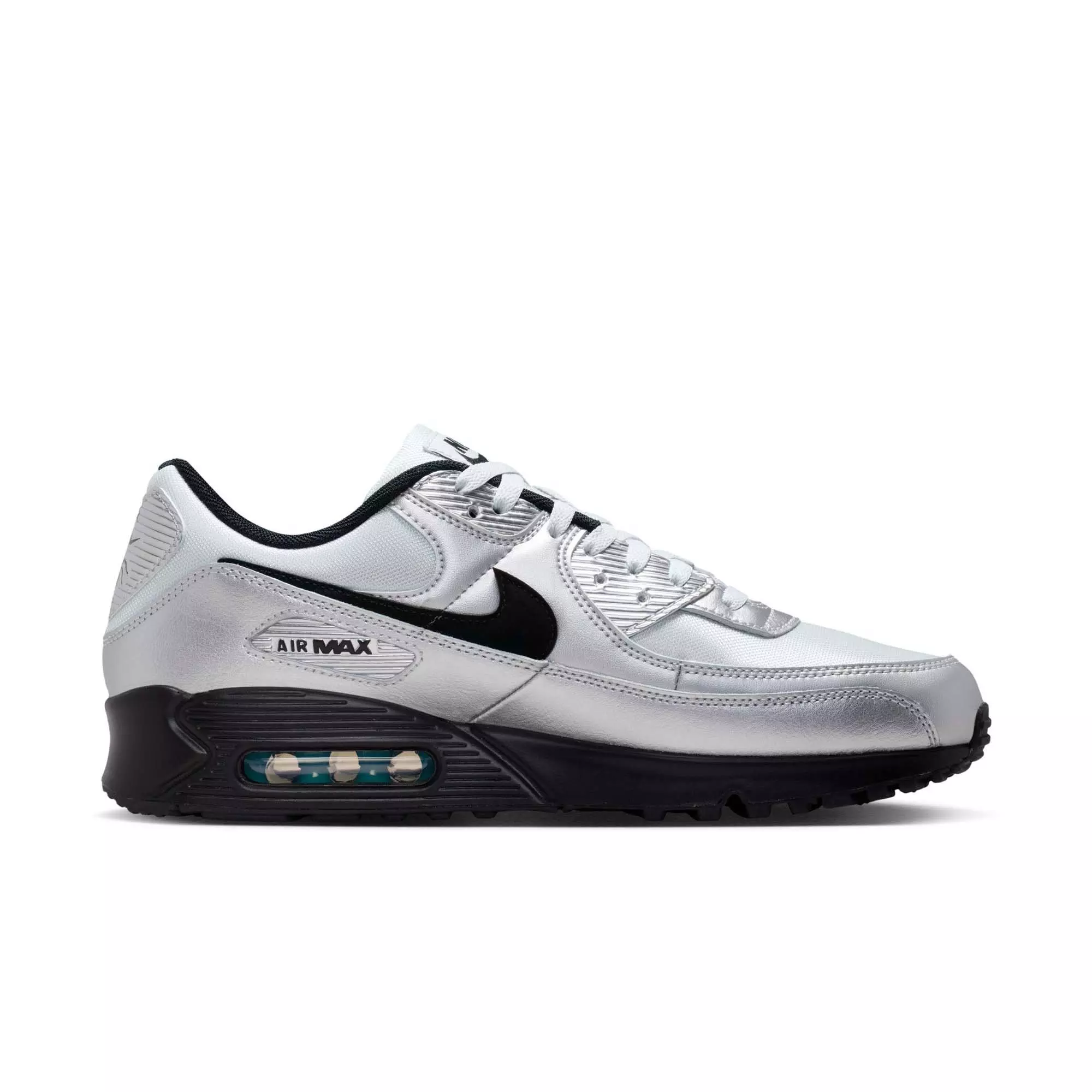 Nike Air Max 90 Premium "Chrome/Black/Gamma Blue" Men's Shoe - SILVER/BLUE