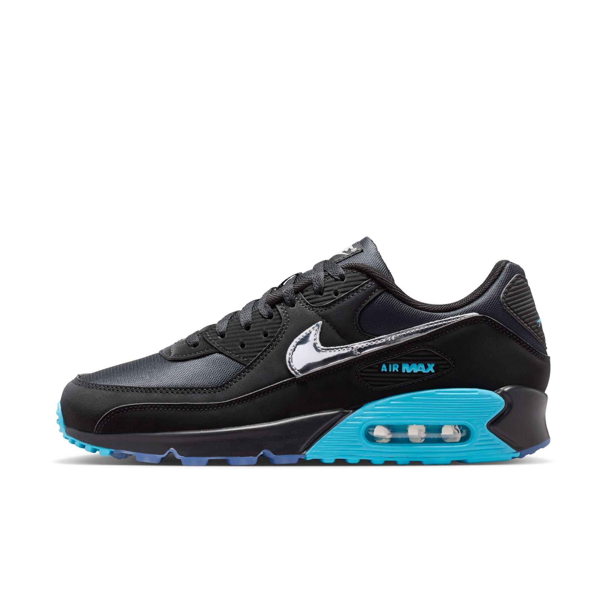 Nike Air Max 90 Premium "Black/Chrome/Gamma Blue/Ice" Men's Shoe - BLACK/BLUE Thumbnail View 3